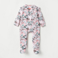 Juniors Tropical Print Sleepsuit with Ruffle Trim and Button Closure