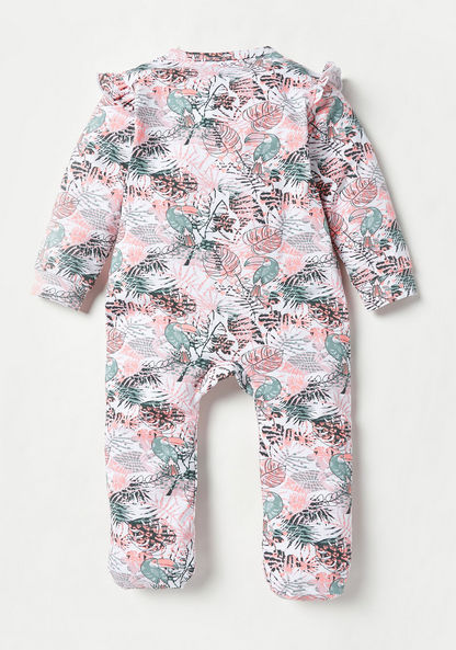 Juniors Tropical Print Sleepsuit with Ruffle Trim and Button Closure-Sleepsuits-image-3