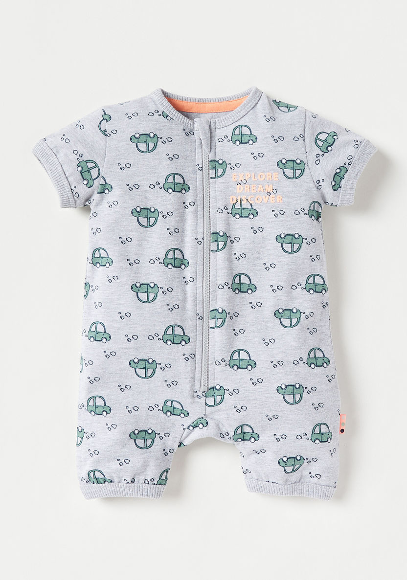 Juniors Car Print Romper with Short Sleeves and Zip Closure-Rompers%2C Dungarees and Jumpsuits-image-0