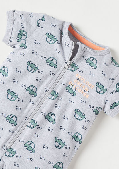 Juniors Car Print Romper with Short Sleeves and Zip Closure-Rompers%2C Dungarees and Jumpsuits-image-1