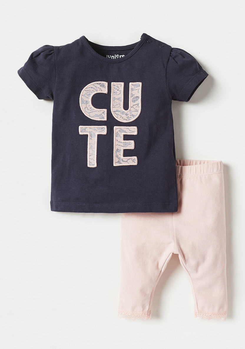 Juniors Applique Detail T-shirt and Pyjama Set-Pyjama Sets-image-0