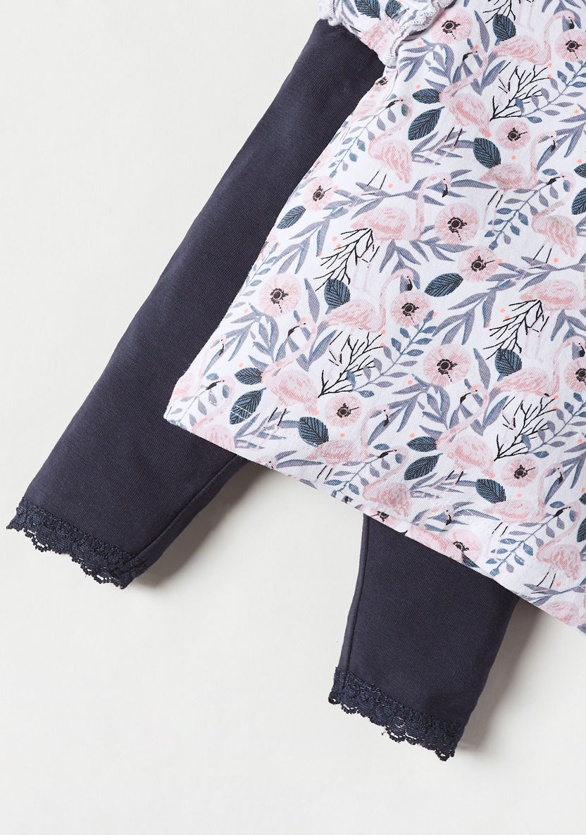 Juniors Floral Print Top and Pyjama Set-Pyjama Sets-image-4