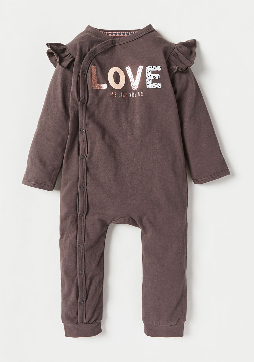 Juniors Printed Sleepsuit with Long Sleeves and Ruffle Detail-Sleepsuits-image-0
