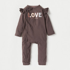 Juniors Printed Sleepsuit with Long Sleeves and Ruffle Detail