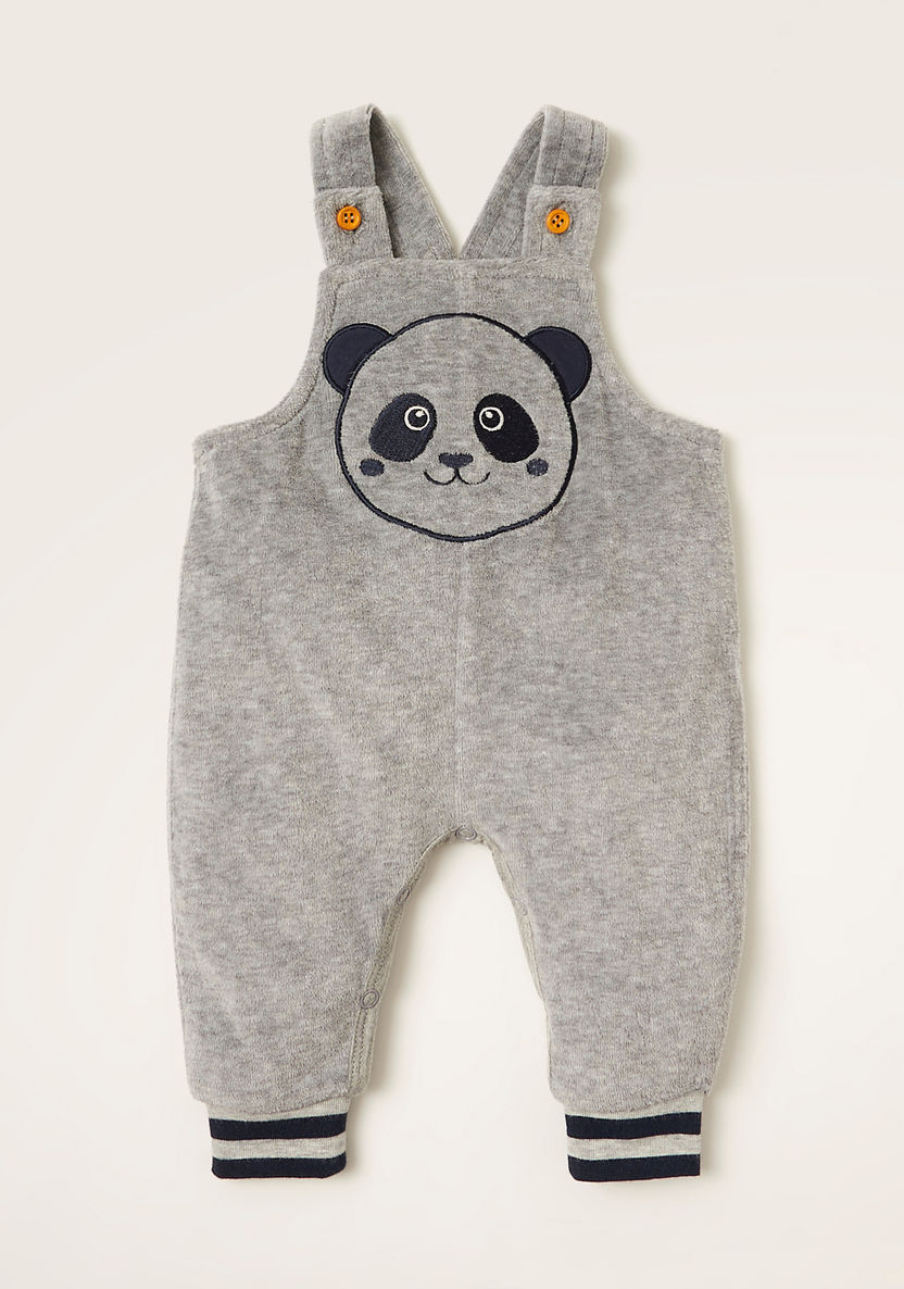 Giggles Panda Applique Dungaree and Long Sleeves Striped T-shirt Set-Rompers%2C Dungarees and Jumpsuits-image-2