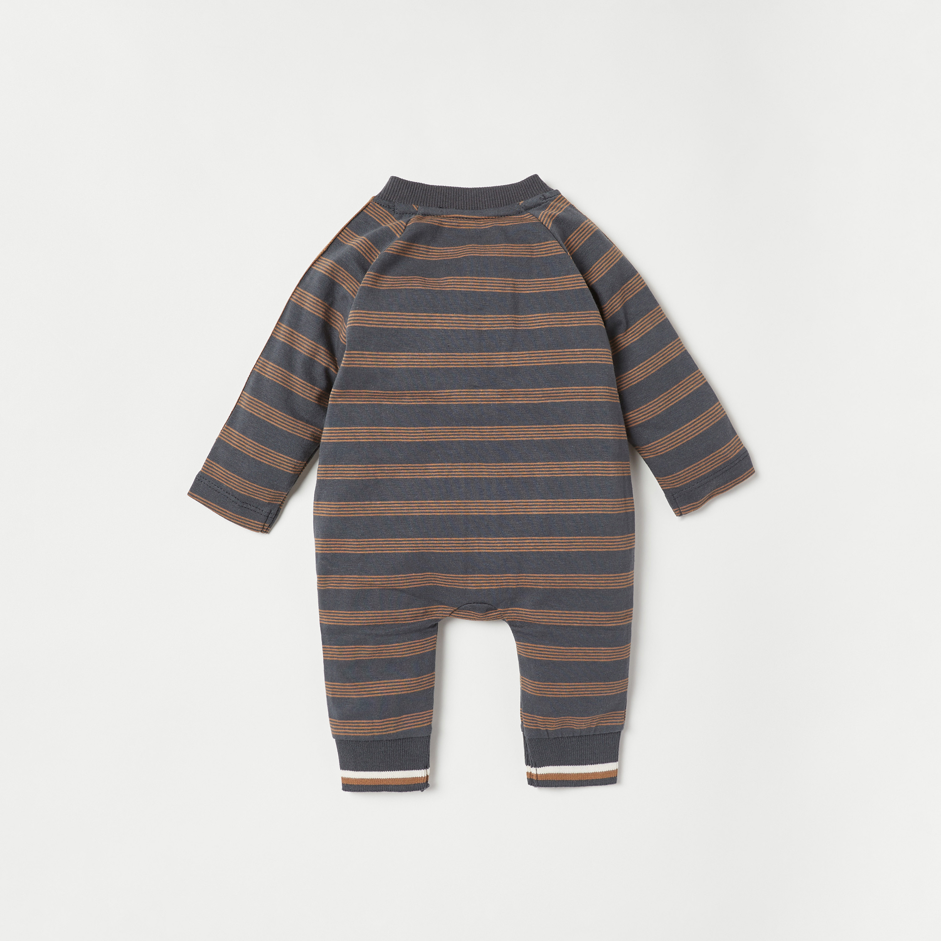 Juniors Striped Print Sleepsuit with Tape Detail and Zip Closure-baby-boys-clothing-nightwear-sleepsuits-image-4