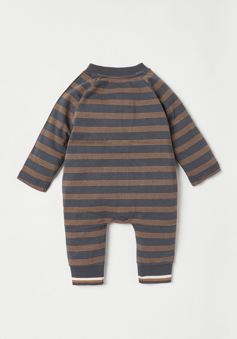 Juniors Striped Print Sleepsuit with Tape Detail and Zip Closure-Sleepsuits-image-3