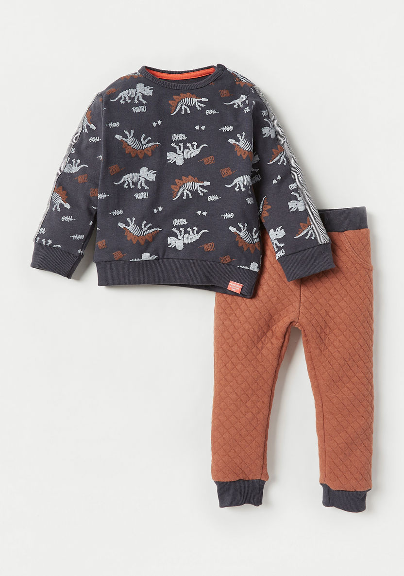 Juniors Dinosaur Print Long Sleeves T-shirt and Pyjama Set-Pyjama Sets-image-0