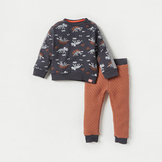 Juniors Dinosaur Print Long Sleeves T-shirt and Pyjama Set