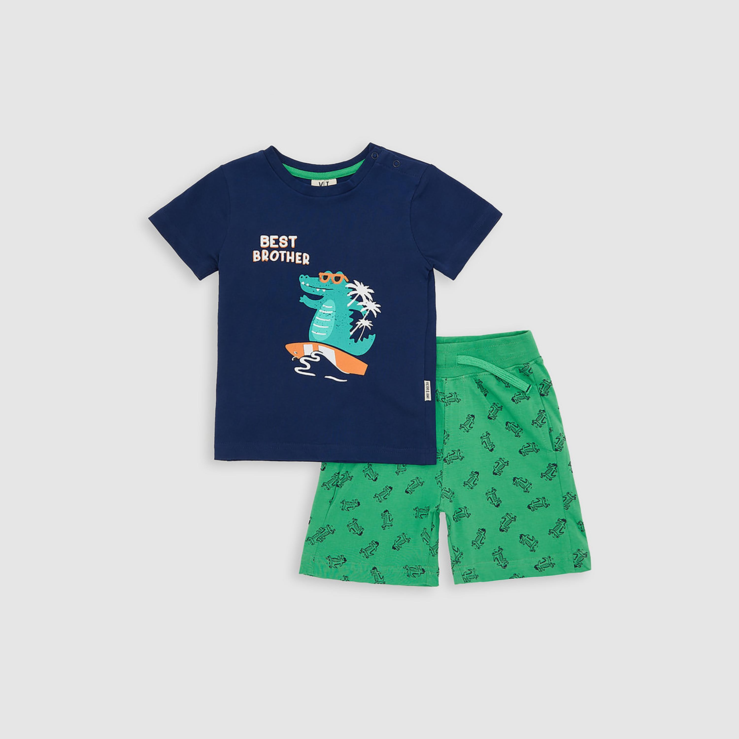 تيشيرت بأكمام قصيرة وطبعات مع شورت من فيكتور اند جين-baby-boys-clothing-setsandcoords-image-1