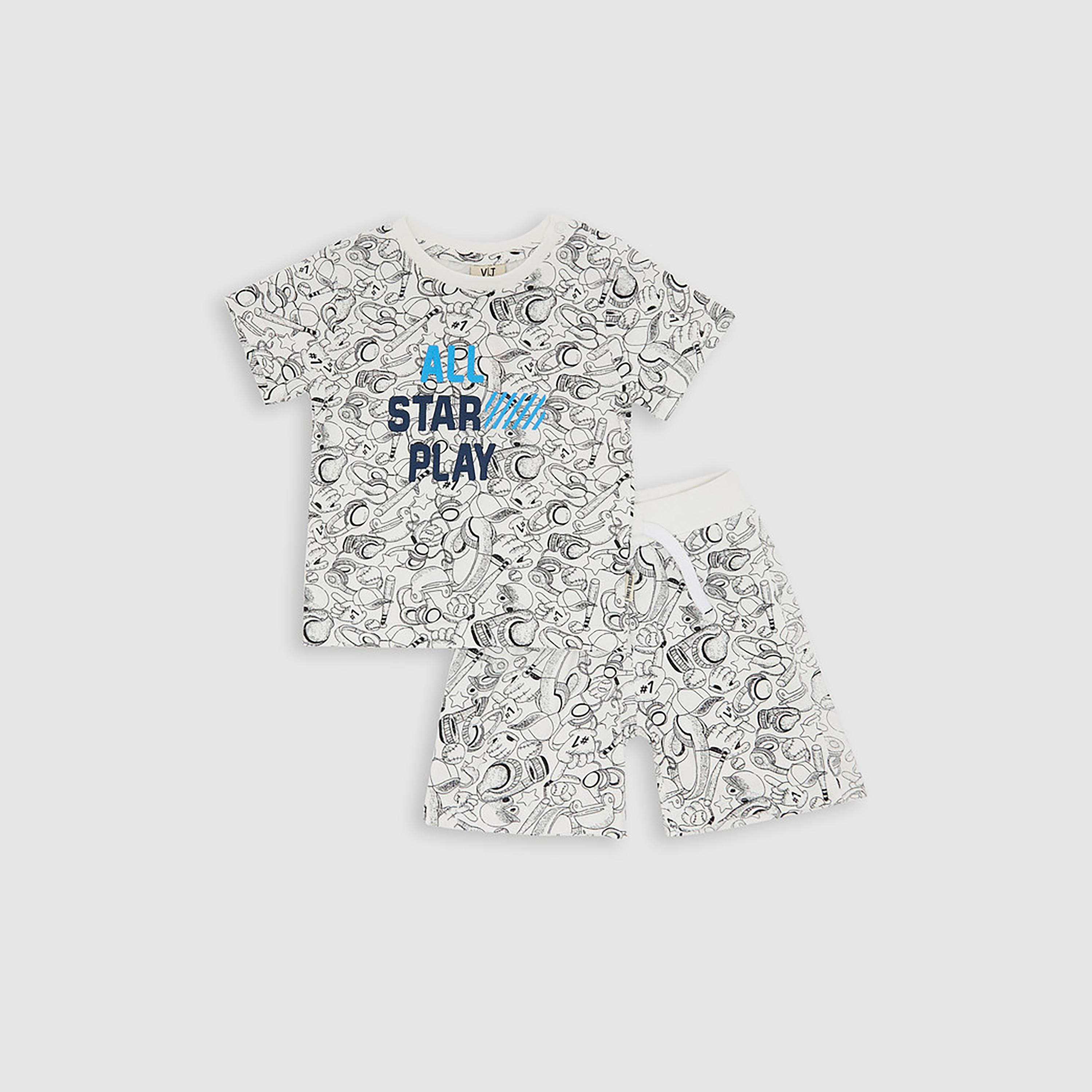 تيشيرت بأكمام قصيرة وطبعات مع شورت من فيكتور اند جين-baby-boys-clothing-setsandcoords-image-1