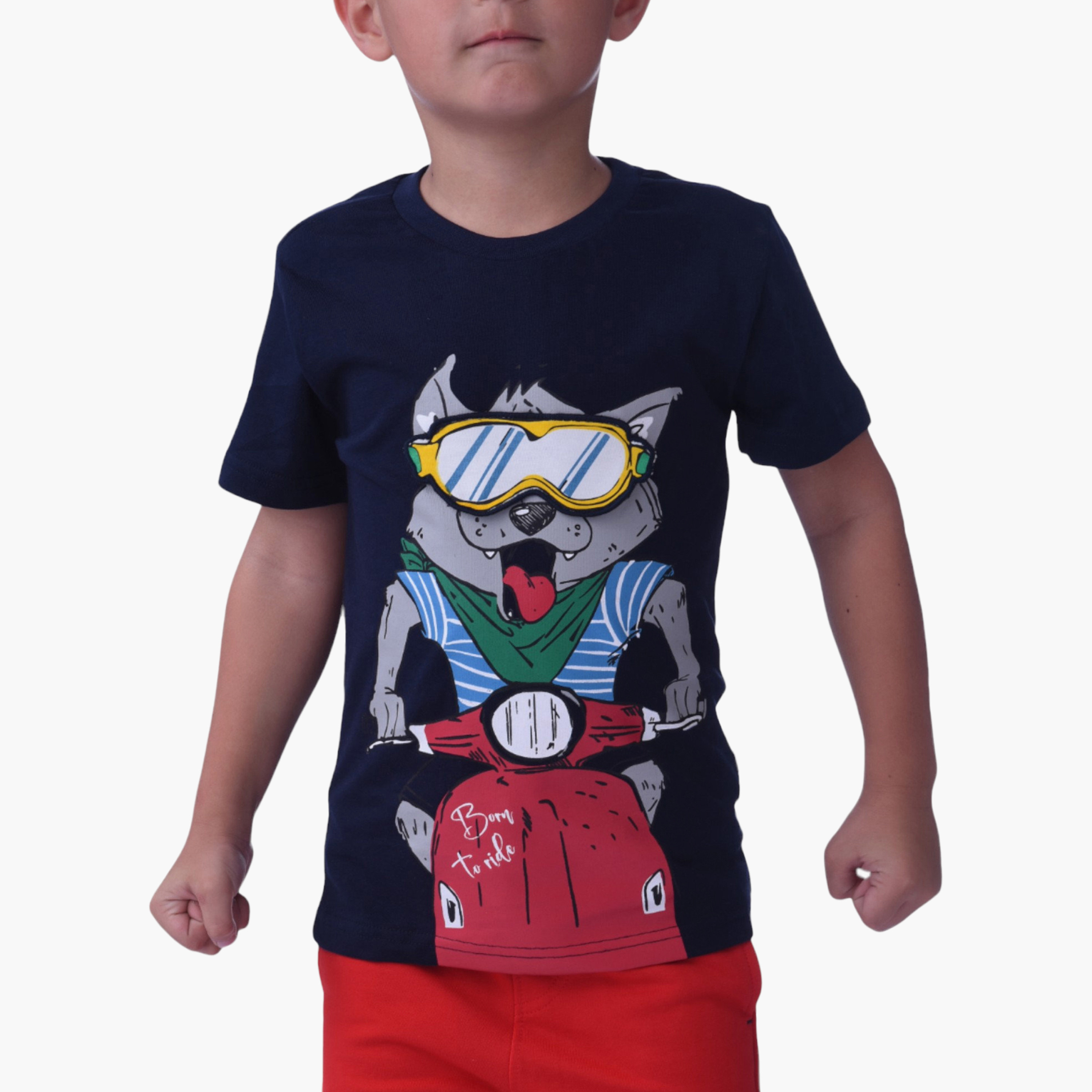 Victor and Jane Graphic Printed T-Shirt & Shorts Set - Navy & Red-boys-clothing-setsandcoords-image-2