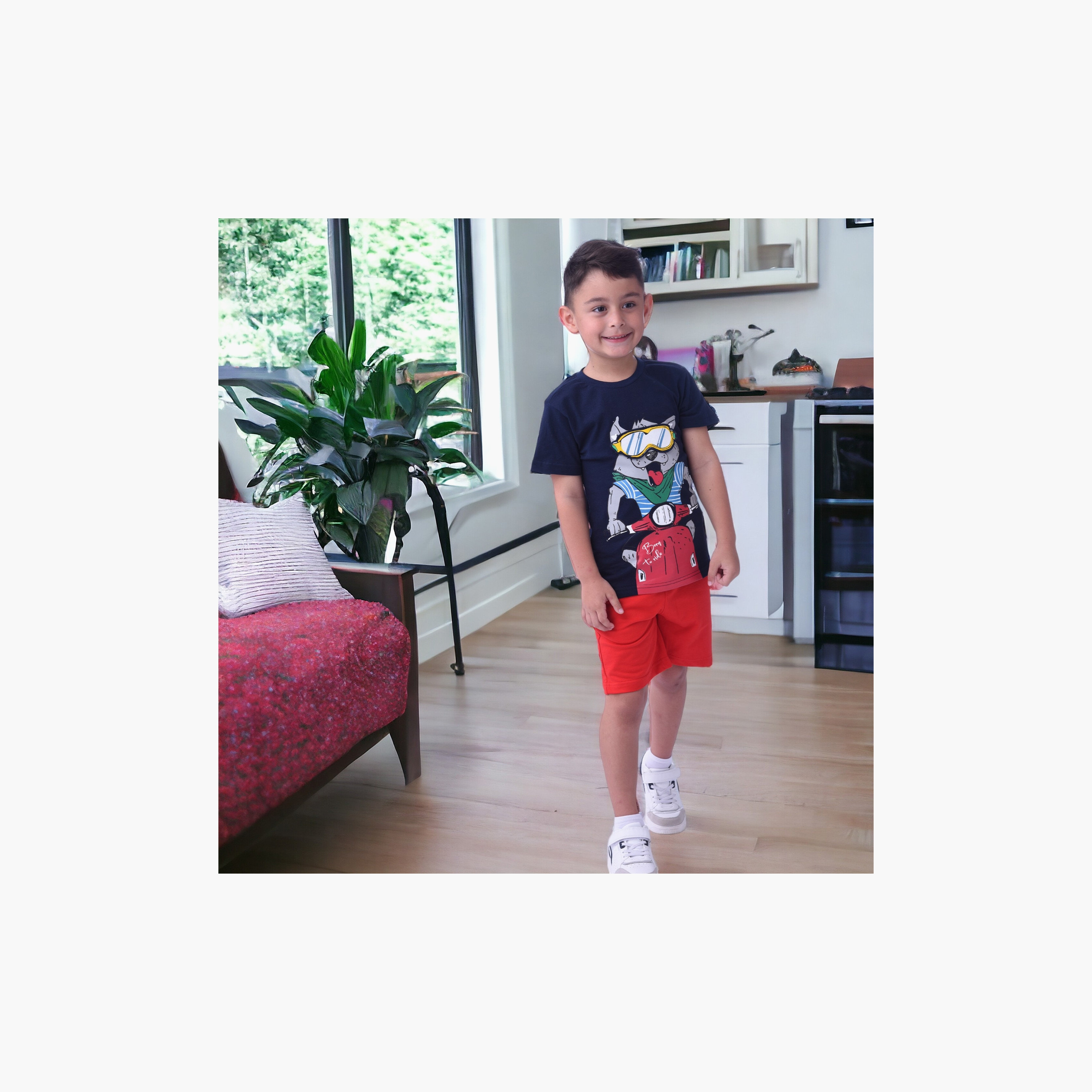 Victor and Jane Graphic Printed T-Shirt & Shorts Set - Navy & Red-boys-clothing-setsandcoords-image-3