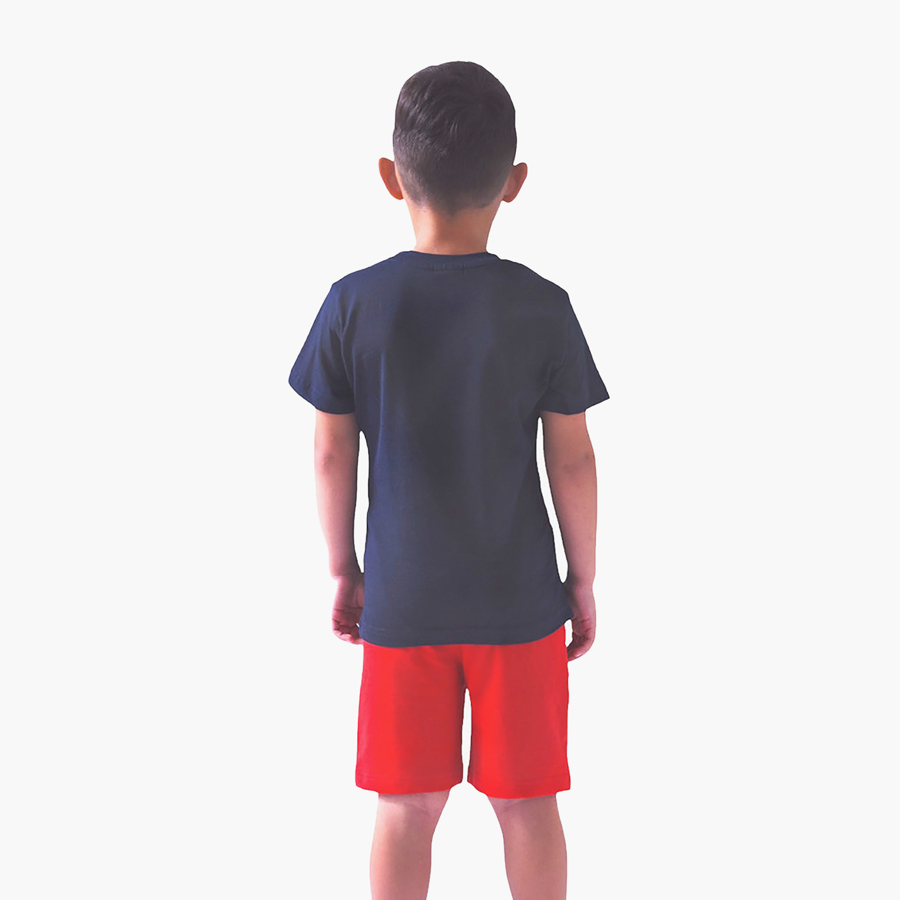 Victor and Jane Graphic Printed T-Shirt & Shorts Set - Navy & Red-boys-clothing-setsandcoords-image-4