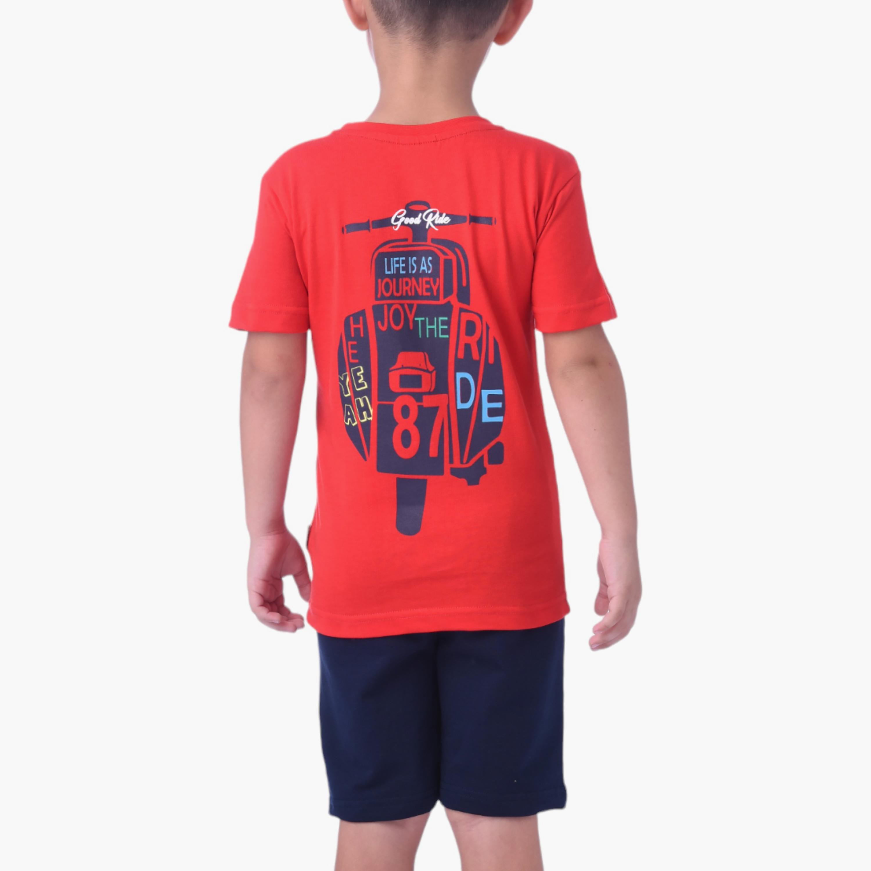 طقم تي شيرت بأكمام قصيرة وشورت بطبعة ليتس جو رايد من فيكتور اند جين-boys-clothing-setsandcoords-image-3