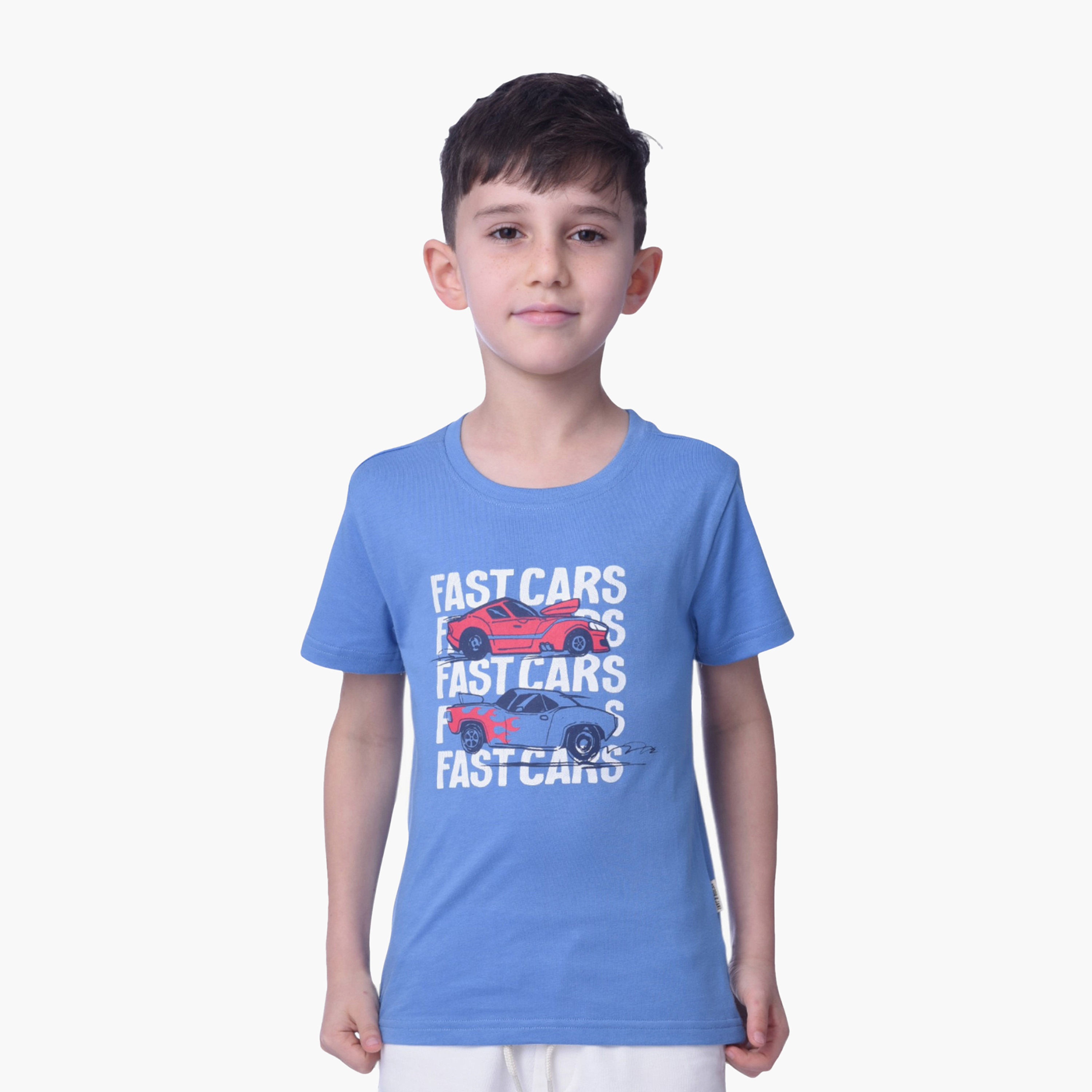 Victor and Jane Fast Cars Printed T-Shirt - Blue-boys-clothing-tshirtsandpolos-image-1