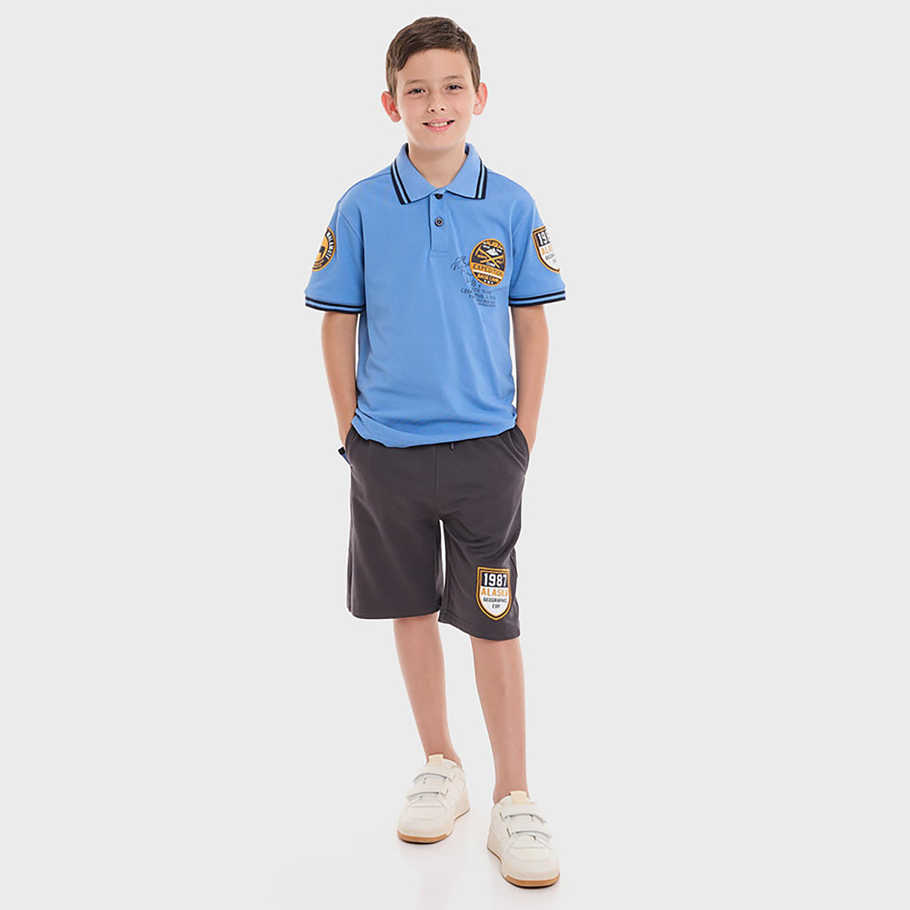 تيشيرت بأكمام قصيرة مطرزة مع شورت من فيكتور اند جين-boys-clothing-setsandcoords-image-1