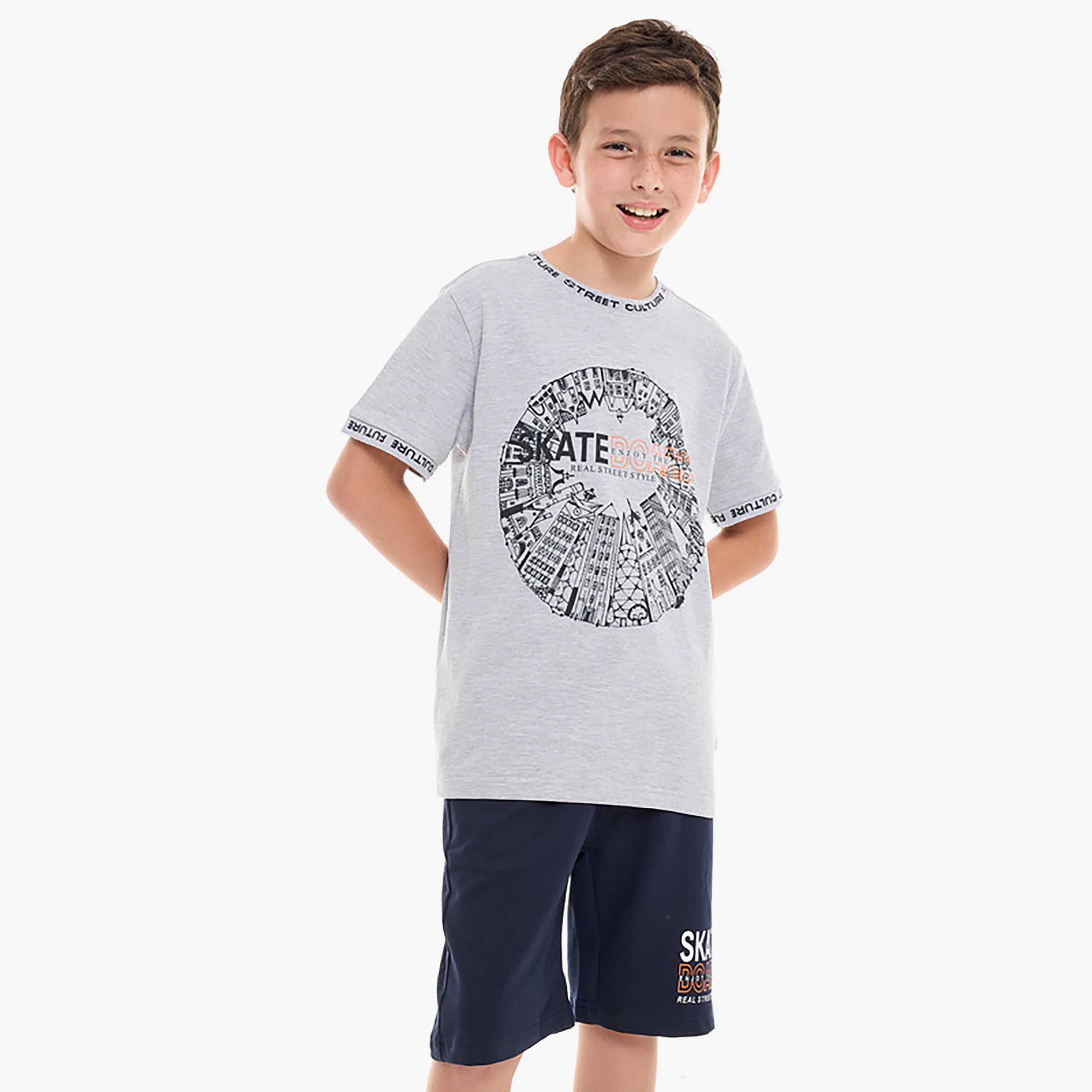 تيشيرت بأكمام قصيرة وطبعات مع شورت من فيكتور اند جين-boys-clothing-setsandcoords-image-1