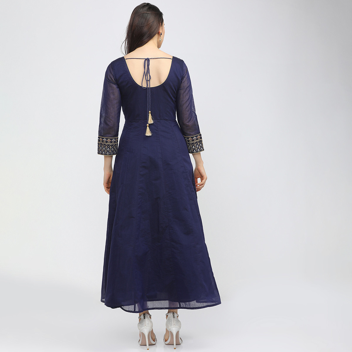 Set of 3 Vishudh Women Blue Embroidered Round Neck Maxi Dress with Dupatta-women-clothing-ethnicwear-dresses-image-4