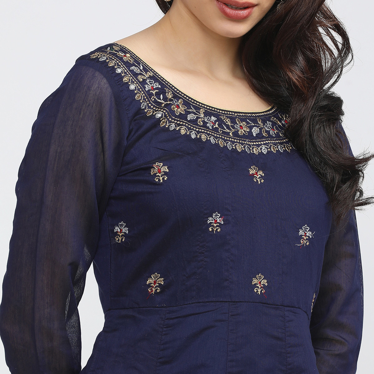 Set of 3 Vishudh Women Blue Embroidered Round Neck Maxi Dress with Dupatta-women-clothing-ethnicwear-dresses-image-5