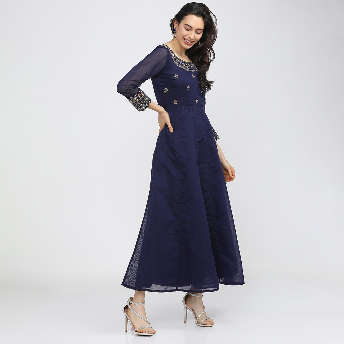 Set of 3 Vishudh Women Blue Embroidered Round Neck Maxi Dress with Dupatta-women-clothing-ethnicwear-dresses-image-6