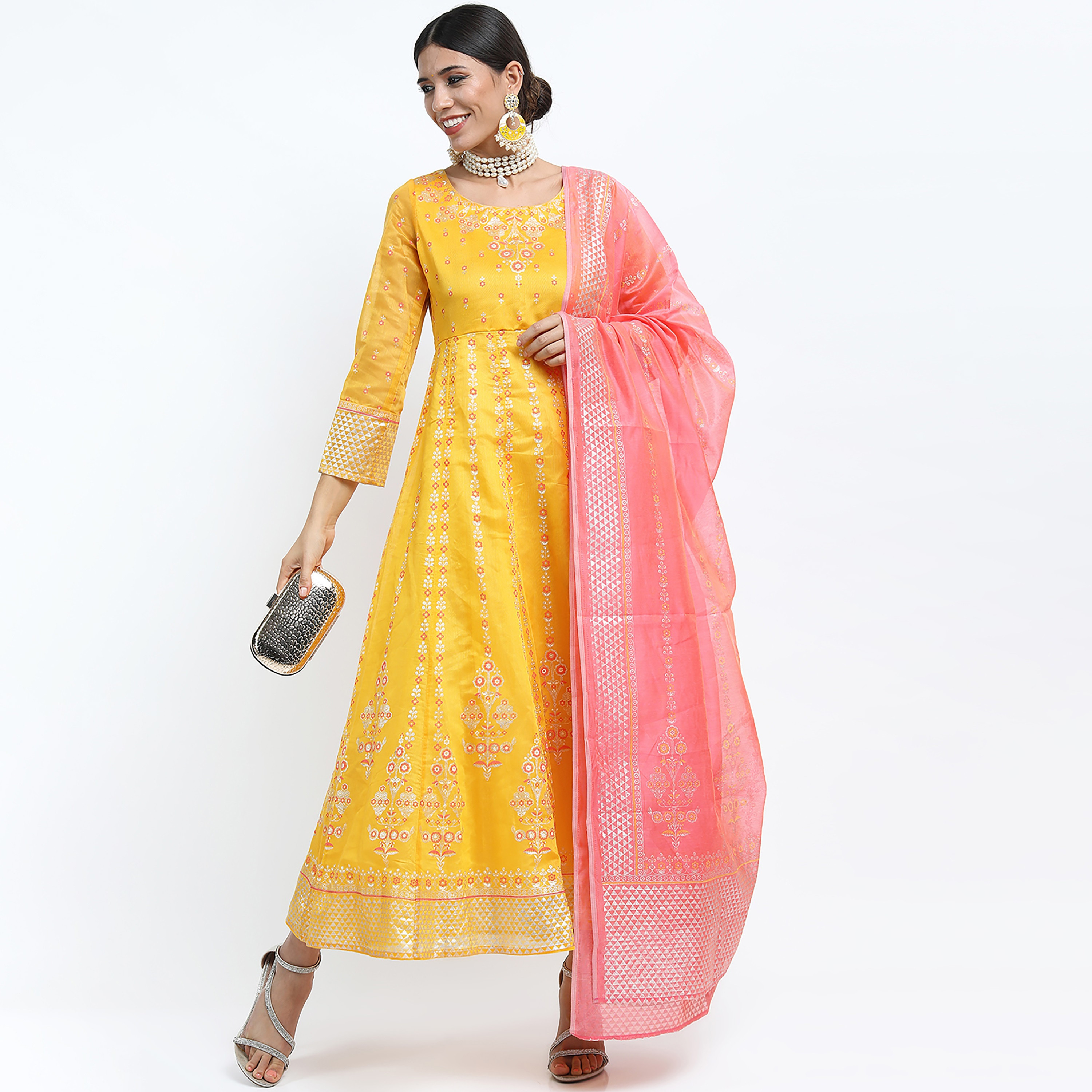 فستان ماكسي ذو اي لائن مع دوباتا ذو مطبوع برقبة دائرية من فيشوده-women-clothing-ethnicwear-dresses-image-1