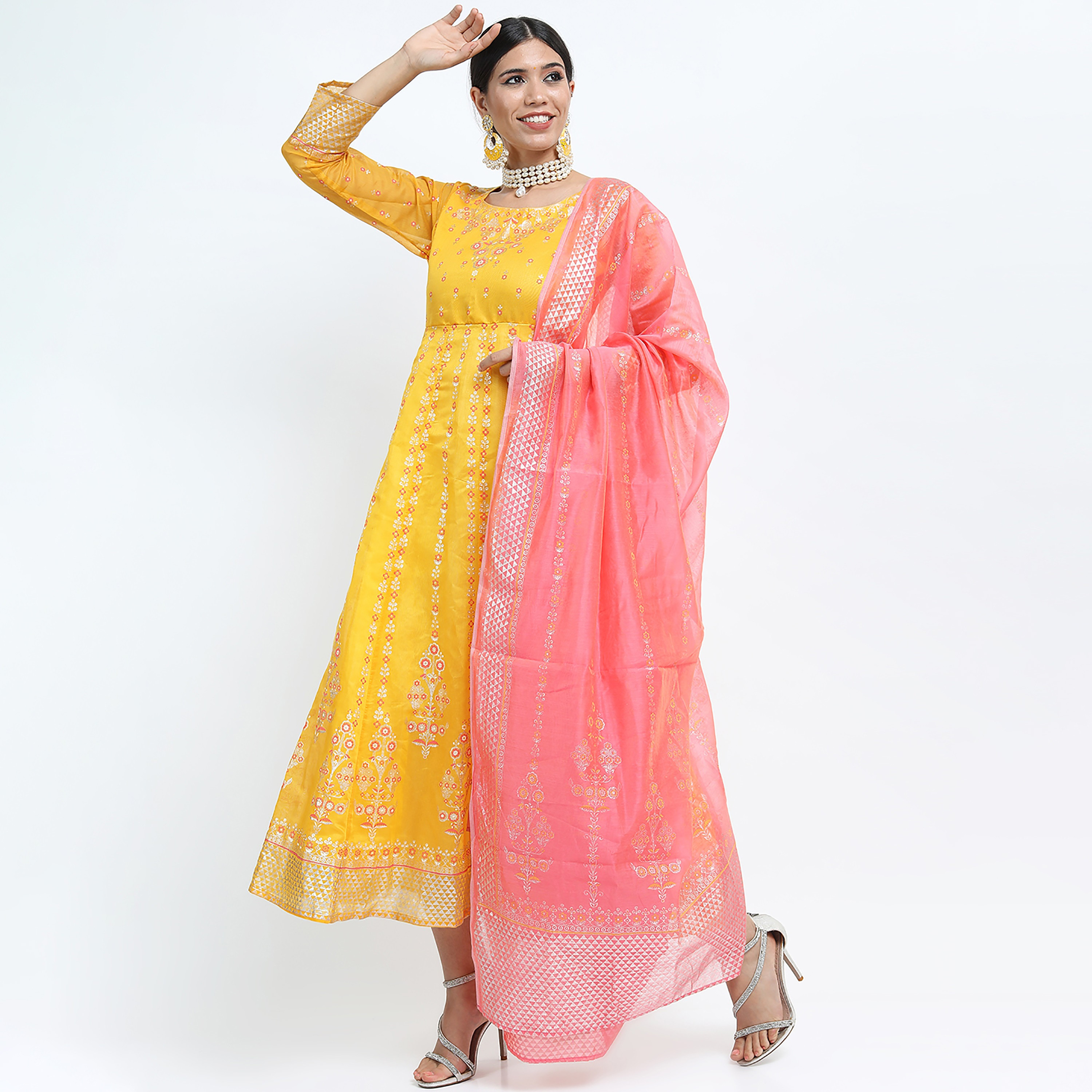 فستان ماكسي ذو اي لائن مع دوباتا ذو مطبوع برقبة دائرية من فيشوده-women-clothing-ethnicwear-dresses-image-2