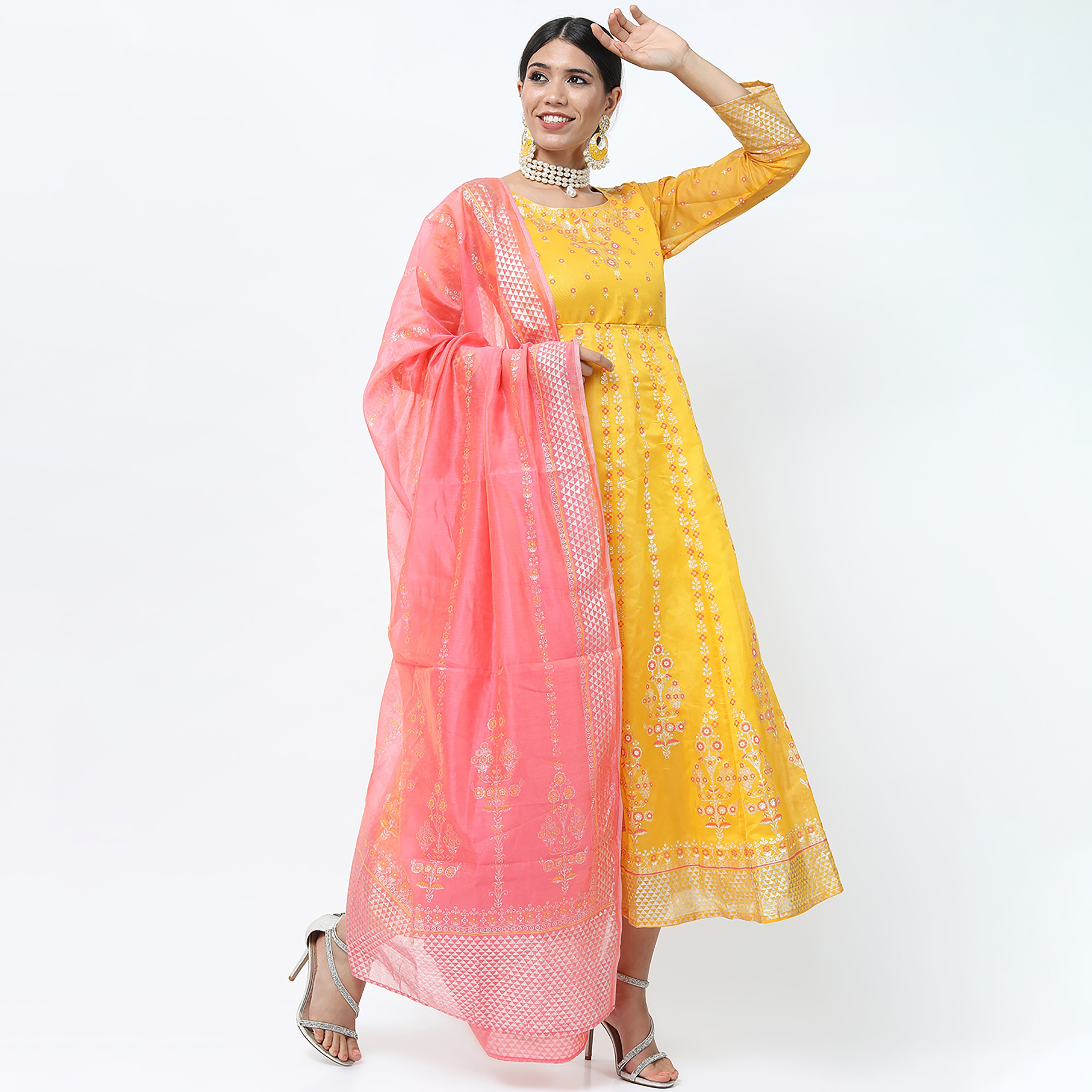 فستان ماكسي ذو اي لائن مع دوباتا ذو مطبوع برقبة دائرية من فيشوده-women-clothing-ethnicwear-dresses-image-4