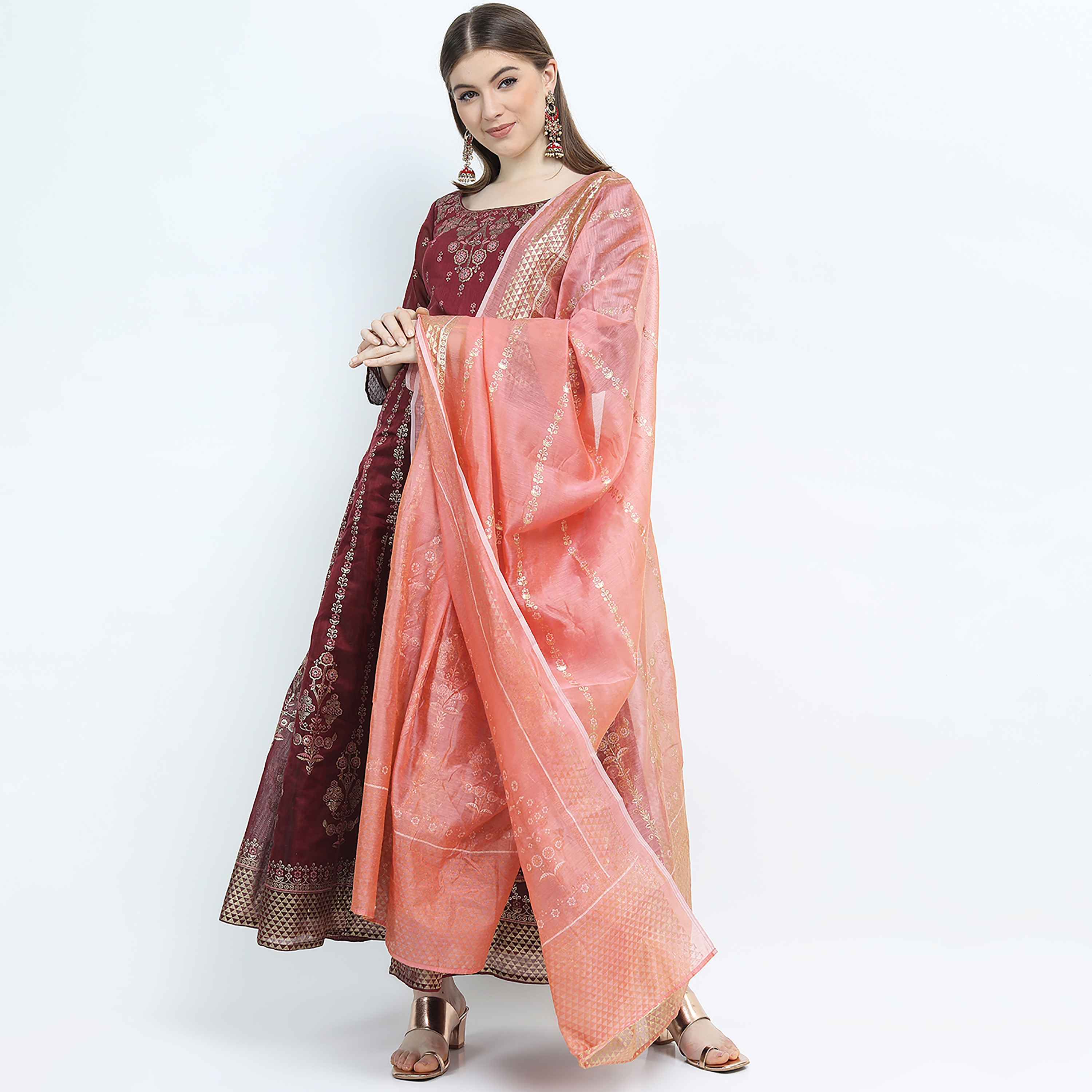 فستان ماكسي ذو اي لائن مع دوباتا ذو مطبوع برقبة دائرية من فيشوده-women-clothing-ethnicwear-dresses-image-2