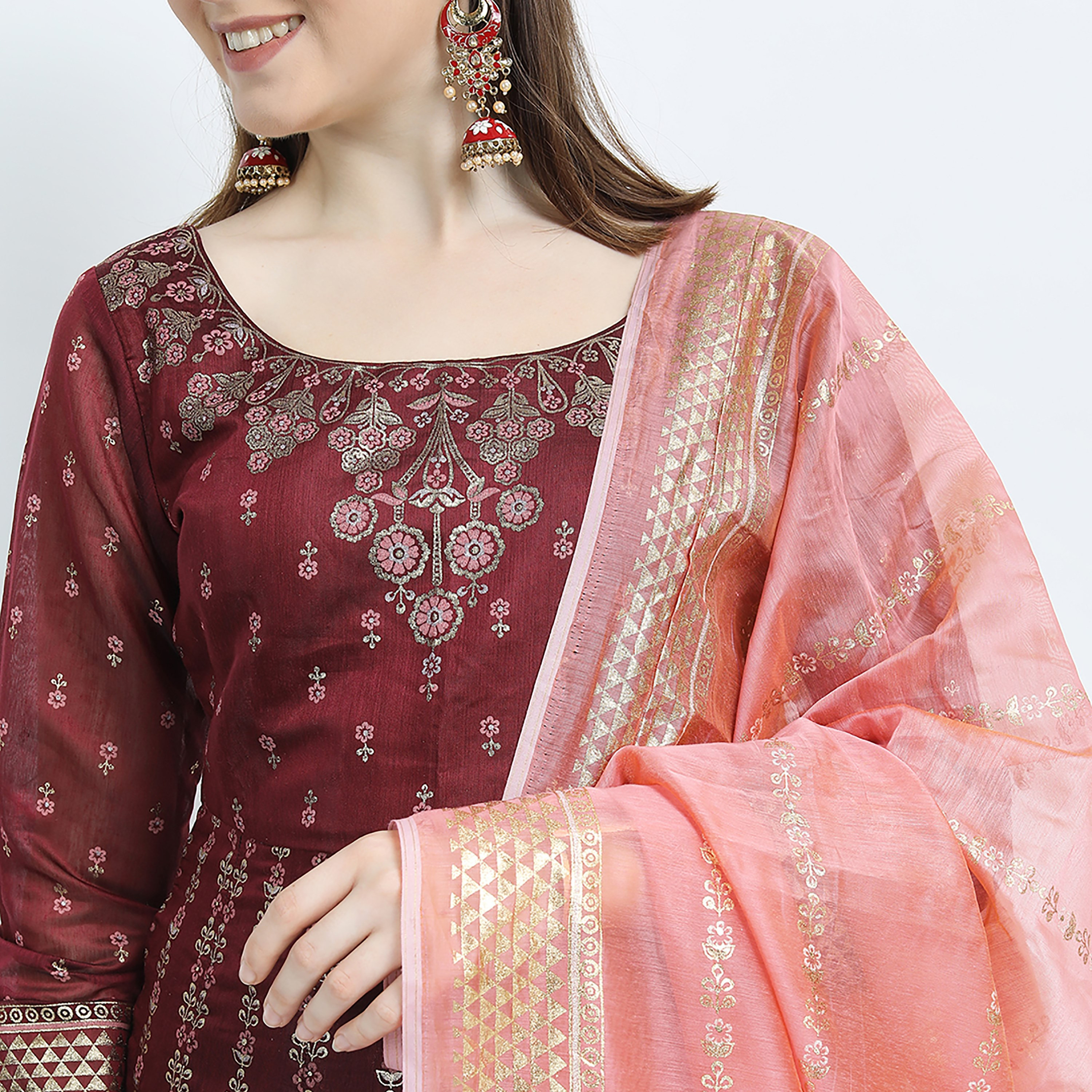 فستان ماكسي ذو اي لائن مع دوباتا ذو مطبوع برقبة دائرية من فيشوده-women-clothing-ethnicwear-dresses-image-3