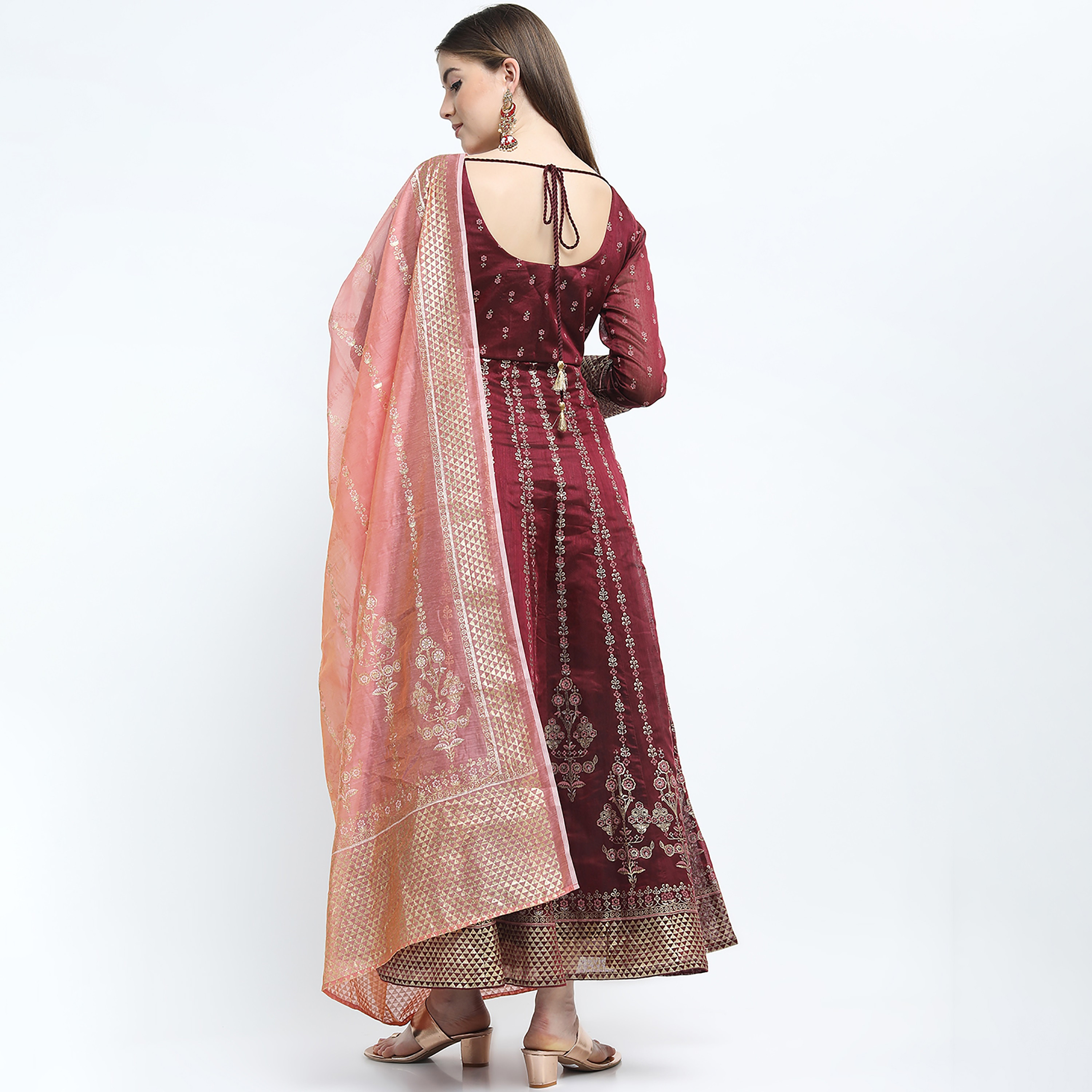 فستان ماكسي ذو اي لائن مع دوباتا ذو مطبوع برقبة دائرية من فيشوده-women-clothing-ethnicwear-dresses-image-5