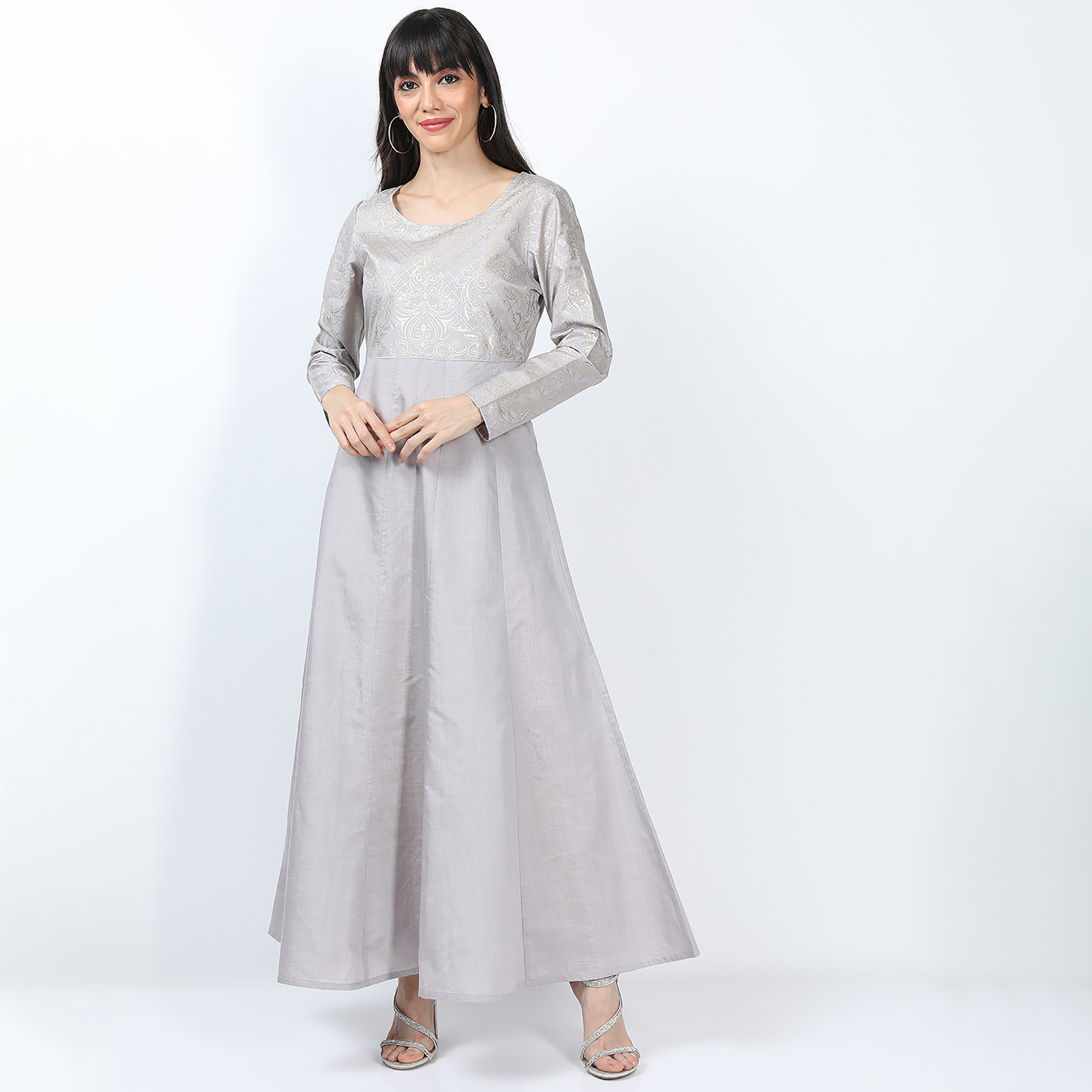  فستان ماكسي مع دوباتا من فيشوده مع مطبوع برقبة دائرية-women-clothing-ethnicwear-dresses-image-2