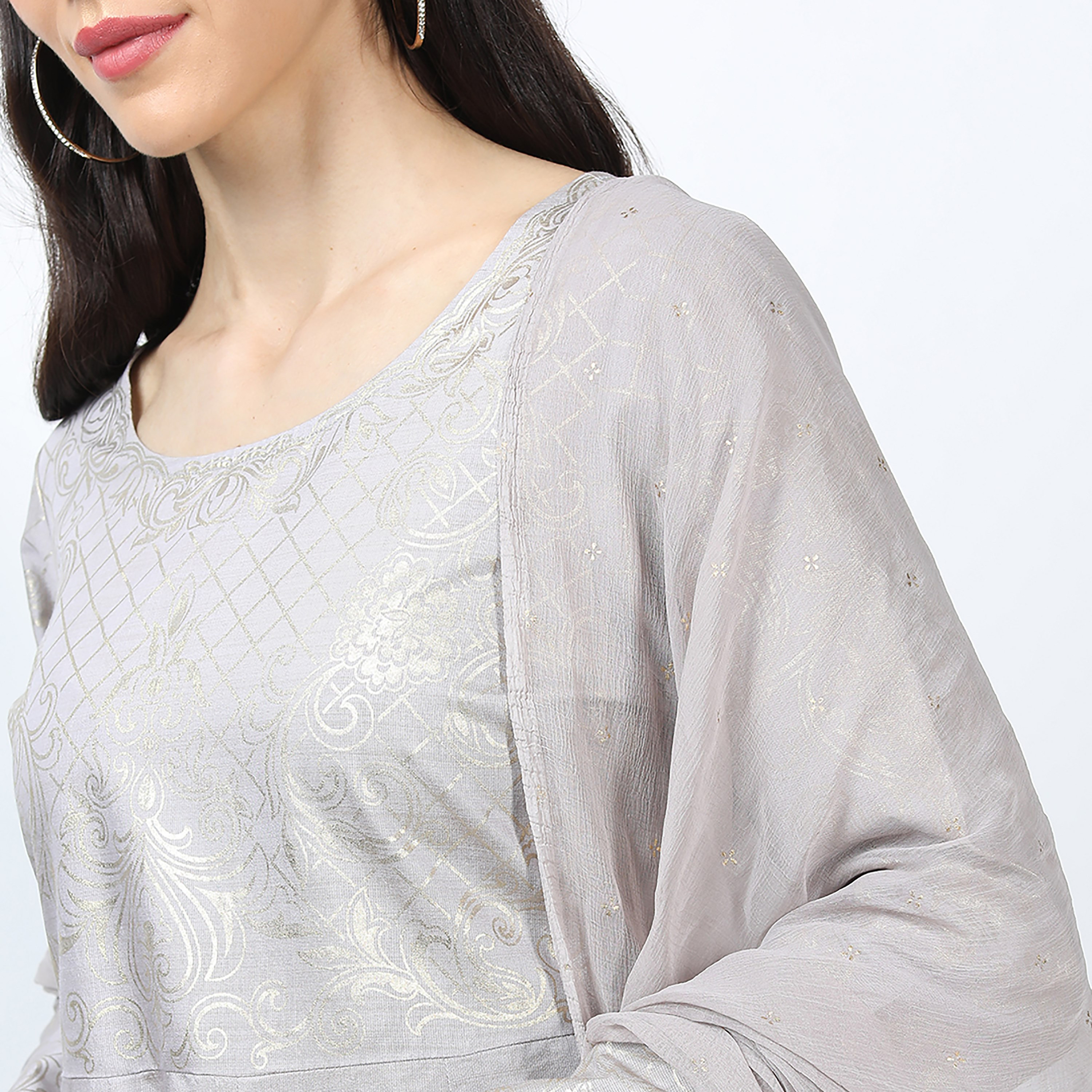  فستان ماكسي مع دوباتا من فيشوده مع مطبوع برقبة دائرية-women-clothing-ethnicwear-dresses-image-3