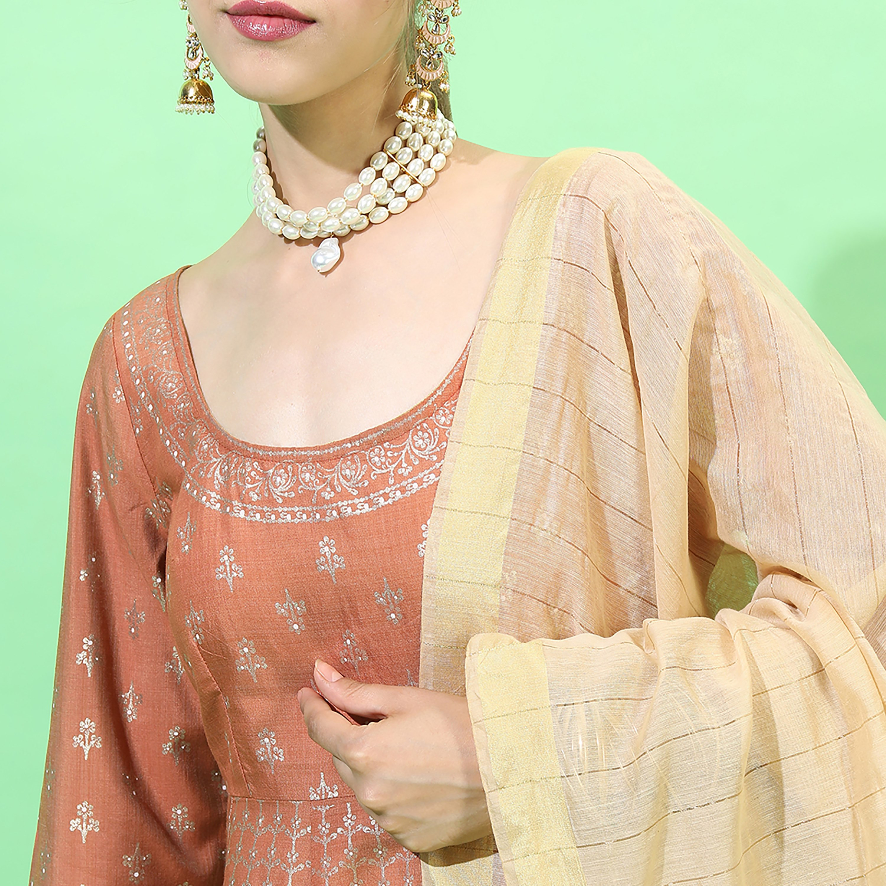 Vishudh Printed Round Neck A-Line Maxi Dress with Dupatta-women-clothing-ethnicwear-dresses-image-3