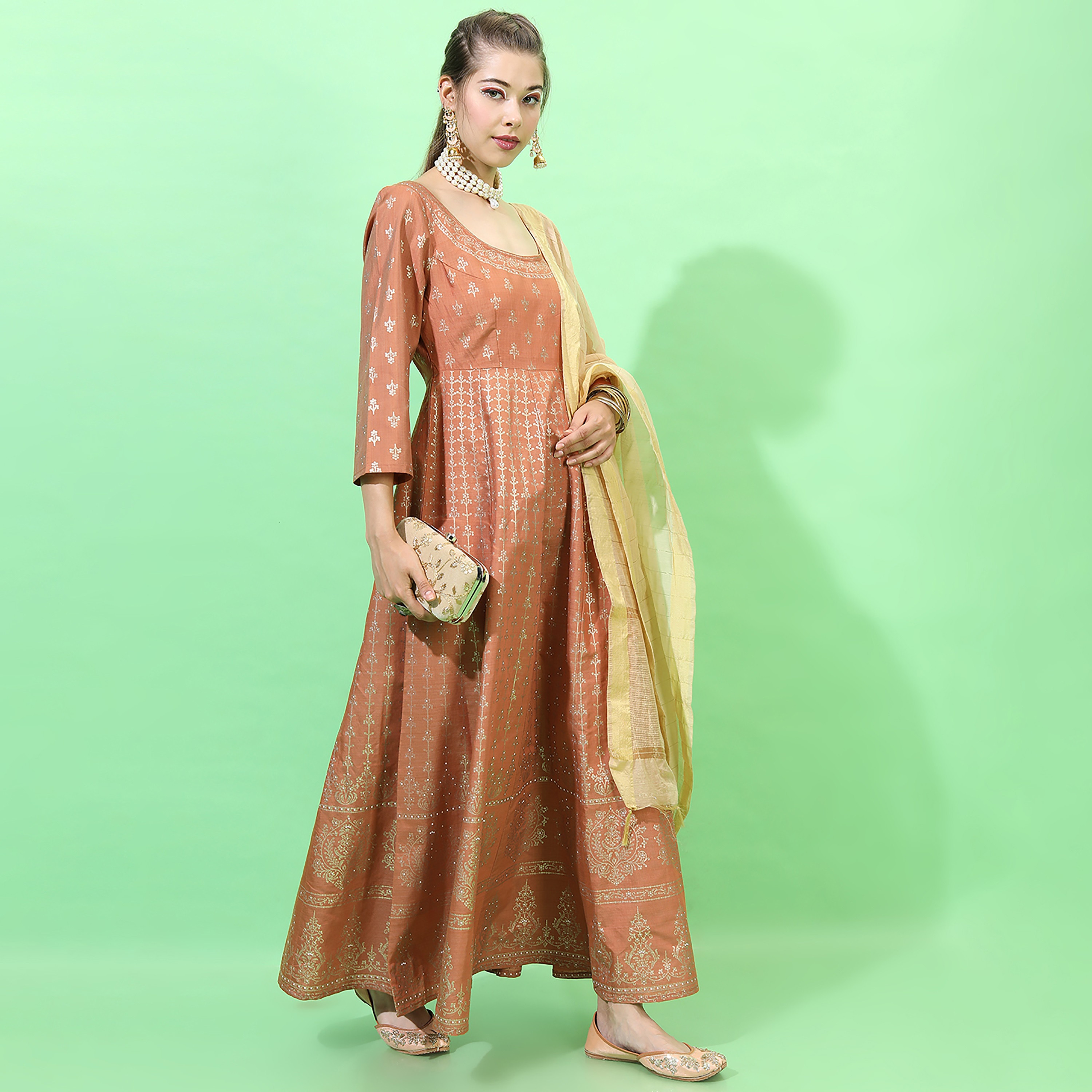 Vishudh Printed Round Neck A-Line Maxi Dress with Dupatta-women-clothing-ethnicwear-dresses-image-4