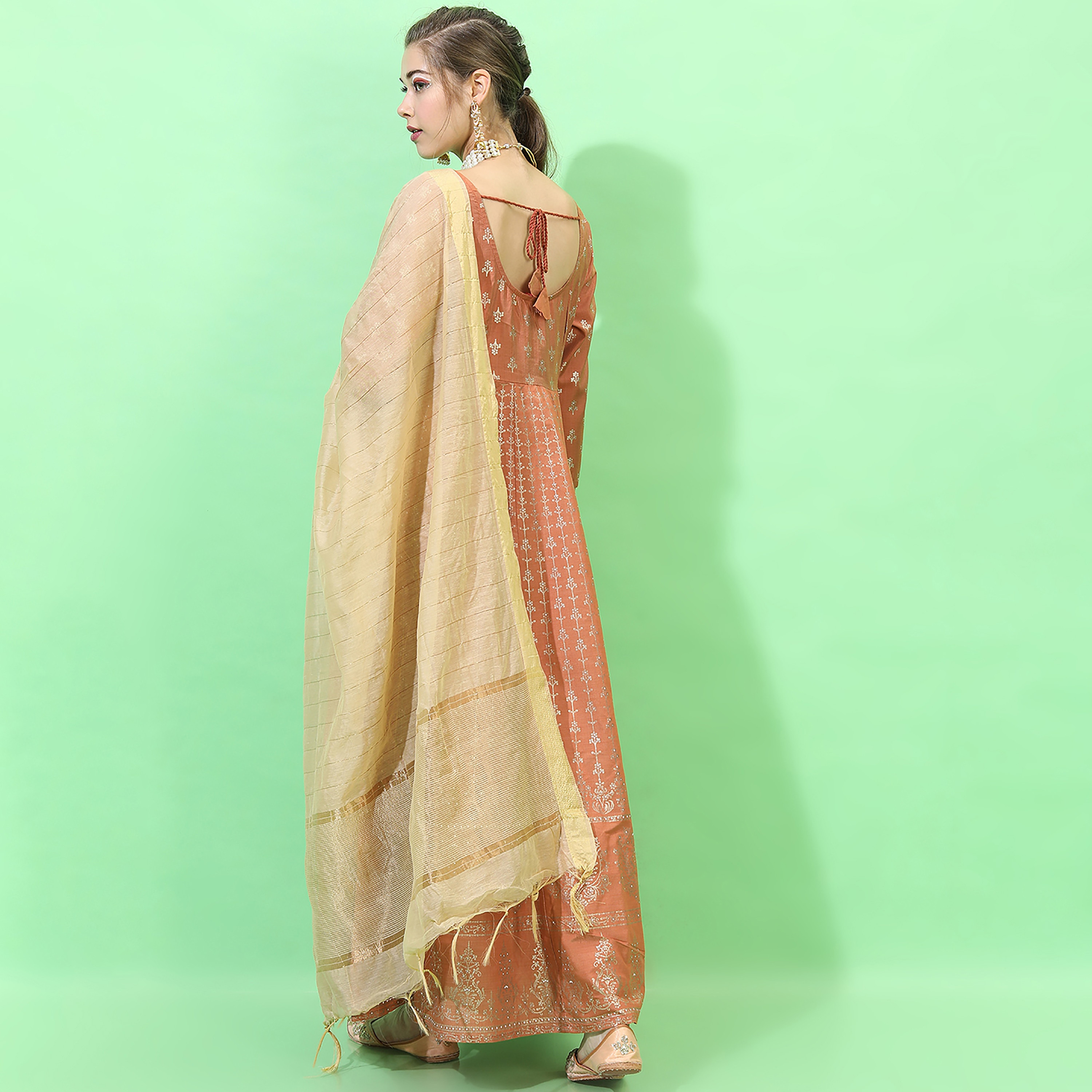 Vishudh Printed Round Neck A-Line Maxi Dress with Dupatta-women-clothing-ethnicwear-dresses-image-5
