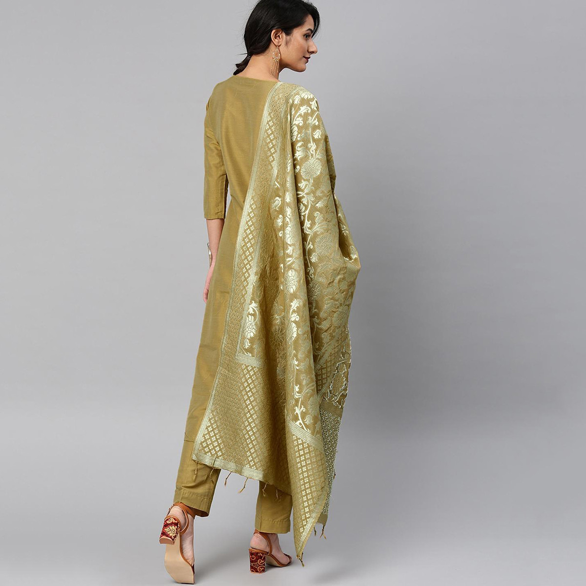 Vishudh Women Beige Solid Straight Kurta with Printed Dupatta-women-clothing-shirtsandblouses-blouses-image-5
