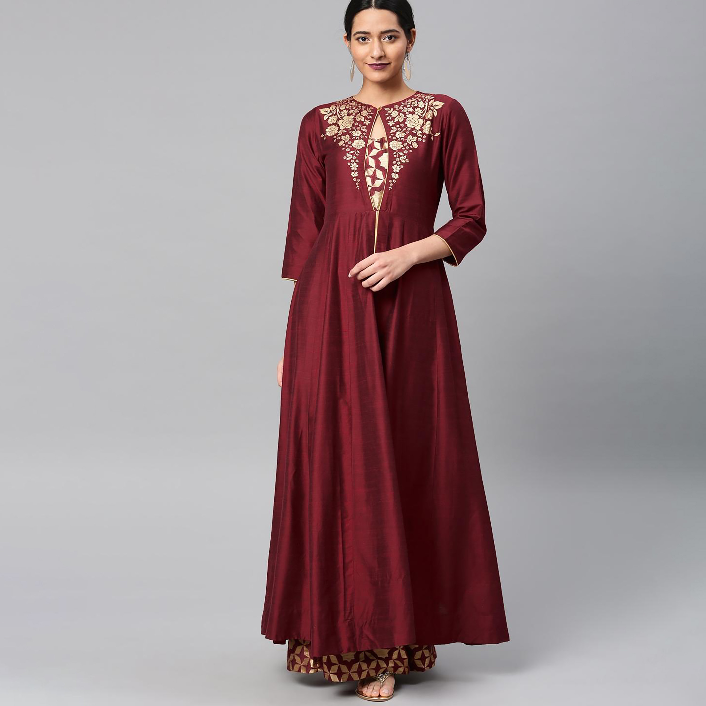 Set of 2 Vishudh Printed Round Neck Anarkali Kurta with Printed Palazzo-women-clothing-ethnicwear-salwarsuits-image-1