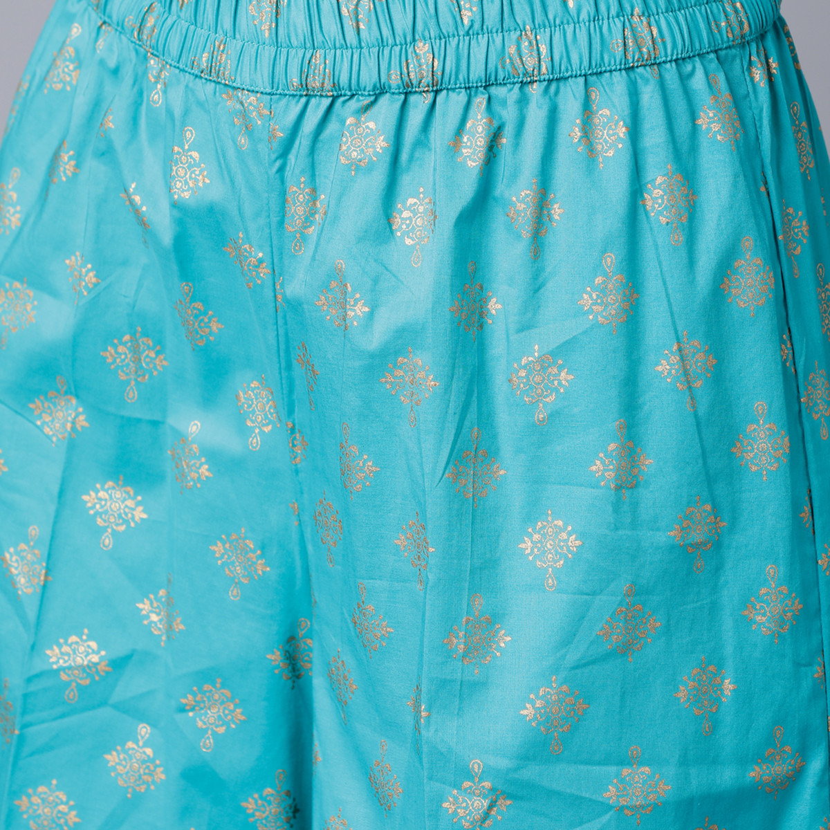 Set of 2 Vishudh Women Turquoise Printed Round Neck Kurta and Palazzo-women-clothing-ethnicwear-salwarsuits-image-6
