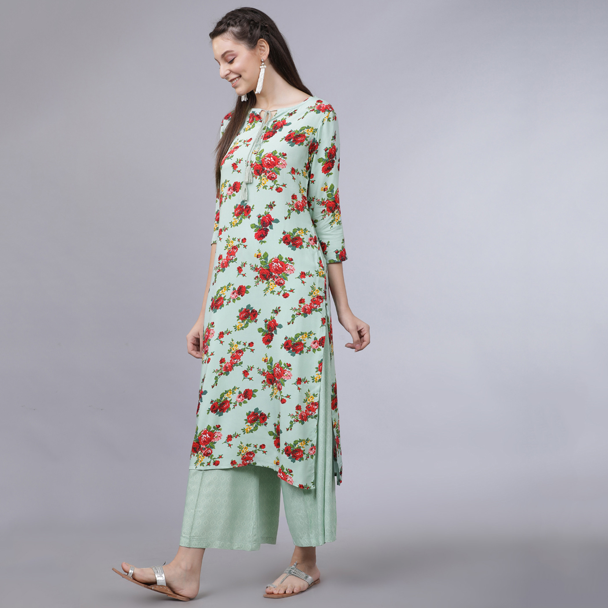 Buy Vishudh New Women Viscose Floral Blue Kurta With Palazzo Set Online ...