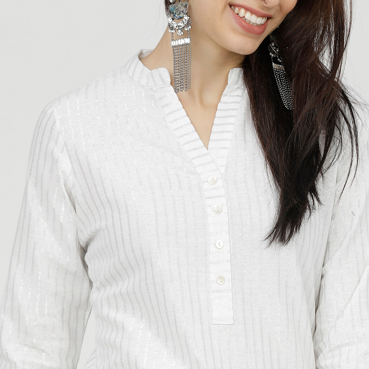 مجموعة من قطعتين كورتا نسائي وبنطلون مخطط من فيشوده نيو -women-clothing-ethnicwear-salwarsuits-image-4
