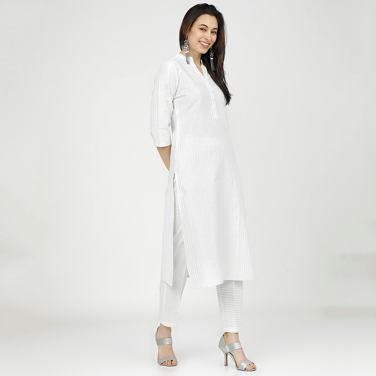 مجموعة من قطعتين كورتا نسائي وبنطلون مخطط من فيشوده نيو -women-clothing-ethnicwear-salwarsuits-image-6