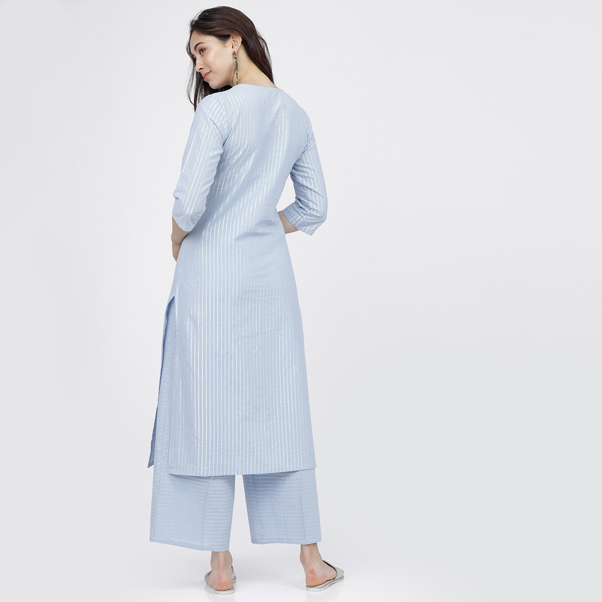 مجموعة من قطعتين كورتا مستقيم مخطط وبنطلون بالازو حريمي من فيشوده نيو -women-clothing-ethnicwear-salwarsuits-image-3