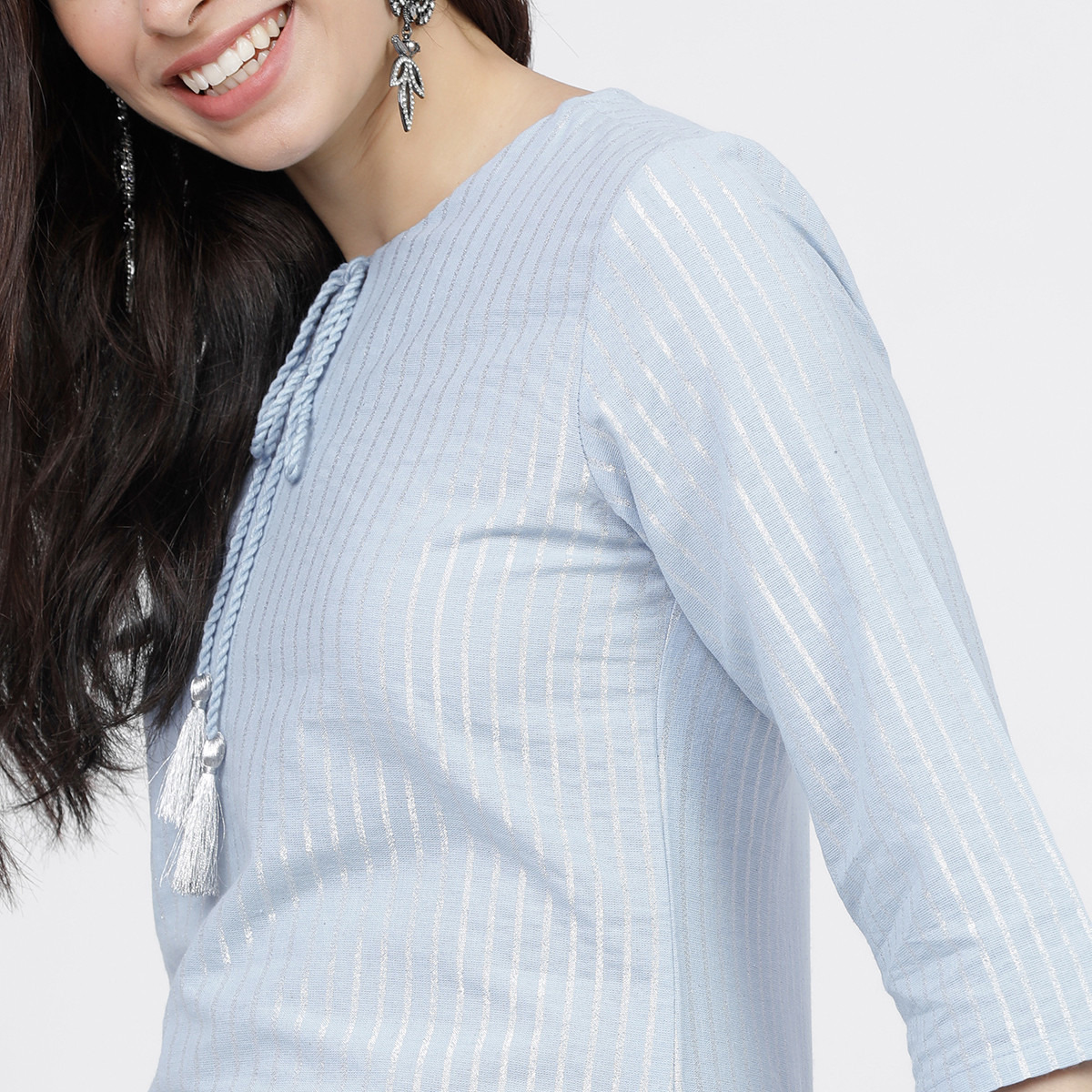 مجموعة من قطعتين كورتا مستقيم مخطط وبنطلون بالازو حريمي من فيشوده نيو -women-clothing-ethnicwear-salwarsuits-image-4