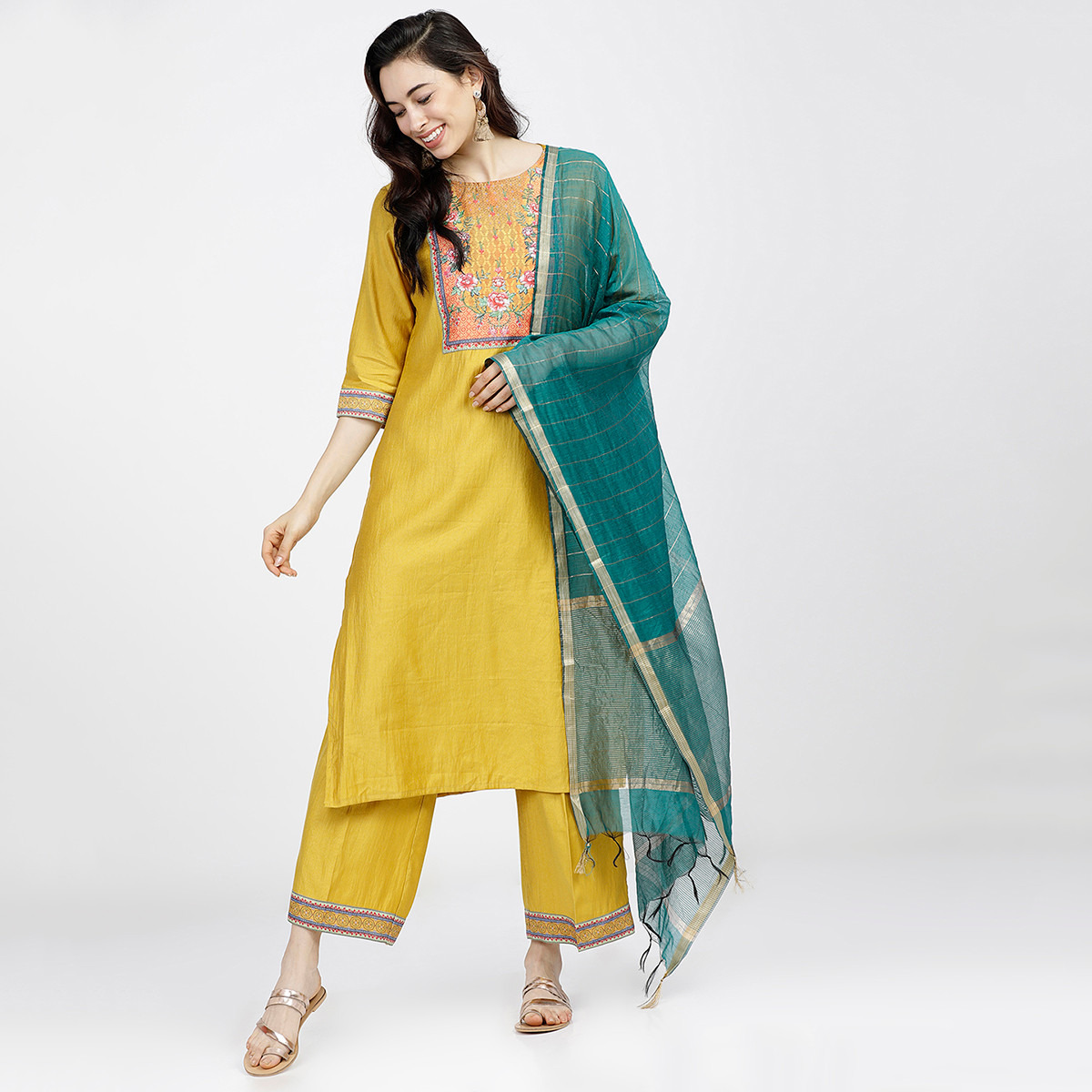 Set of 3 Vishudh New Women Printed Straight Kurta and Palazzo with Dupatta-women-clothing-ethnicwear-salwarsuits-image-1