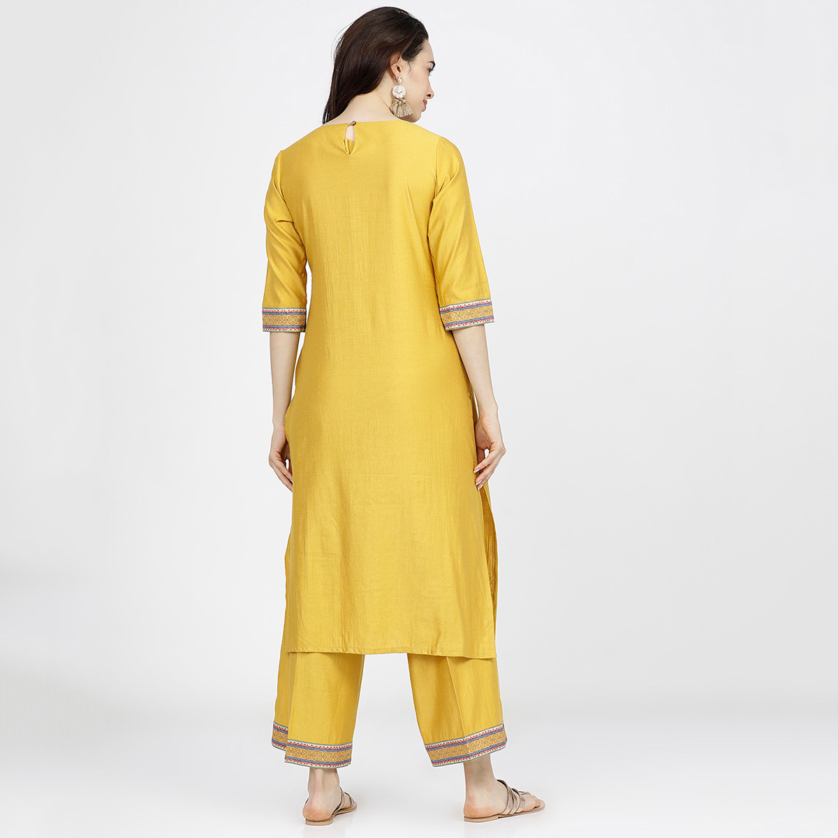 مجموعة من قطعتين كورتا مستقيم مطبوع وبنطلون بالازو مع دوباتا للنساء من فيشوده نيو -women-clothing-ethnicwear-salwarsuits-image-4