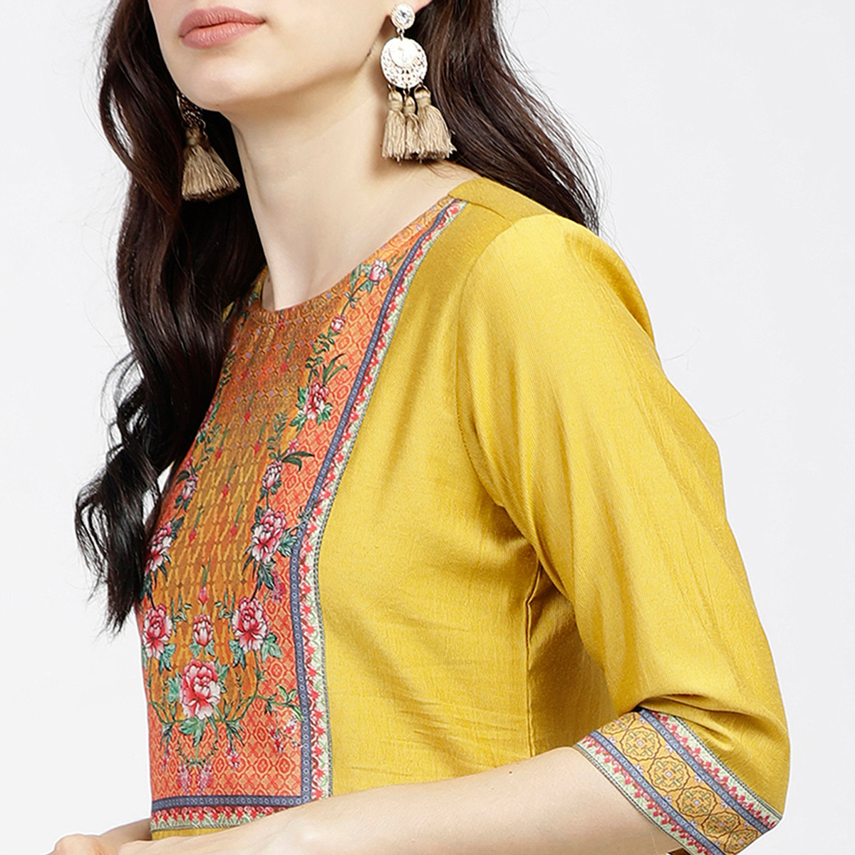 مجموعة من قطعتين كورتا مستقيم مطبوع وبنطلون بالازو مع دوباتا للنساء من فيشوده نيو -women-clothing-ethnicwear-salwarsuits-image-5