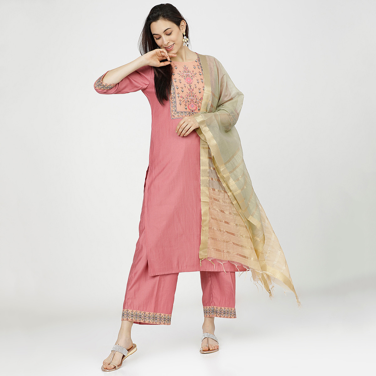 Set of 3 Vishudh New Women Printed Straight Kurta and Palazzo with Dupatta-women-clothing-ethnicwear-salwarsuits-image-1