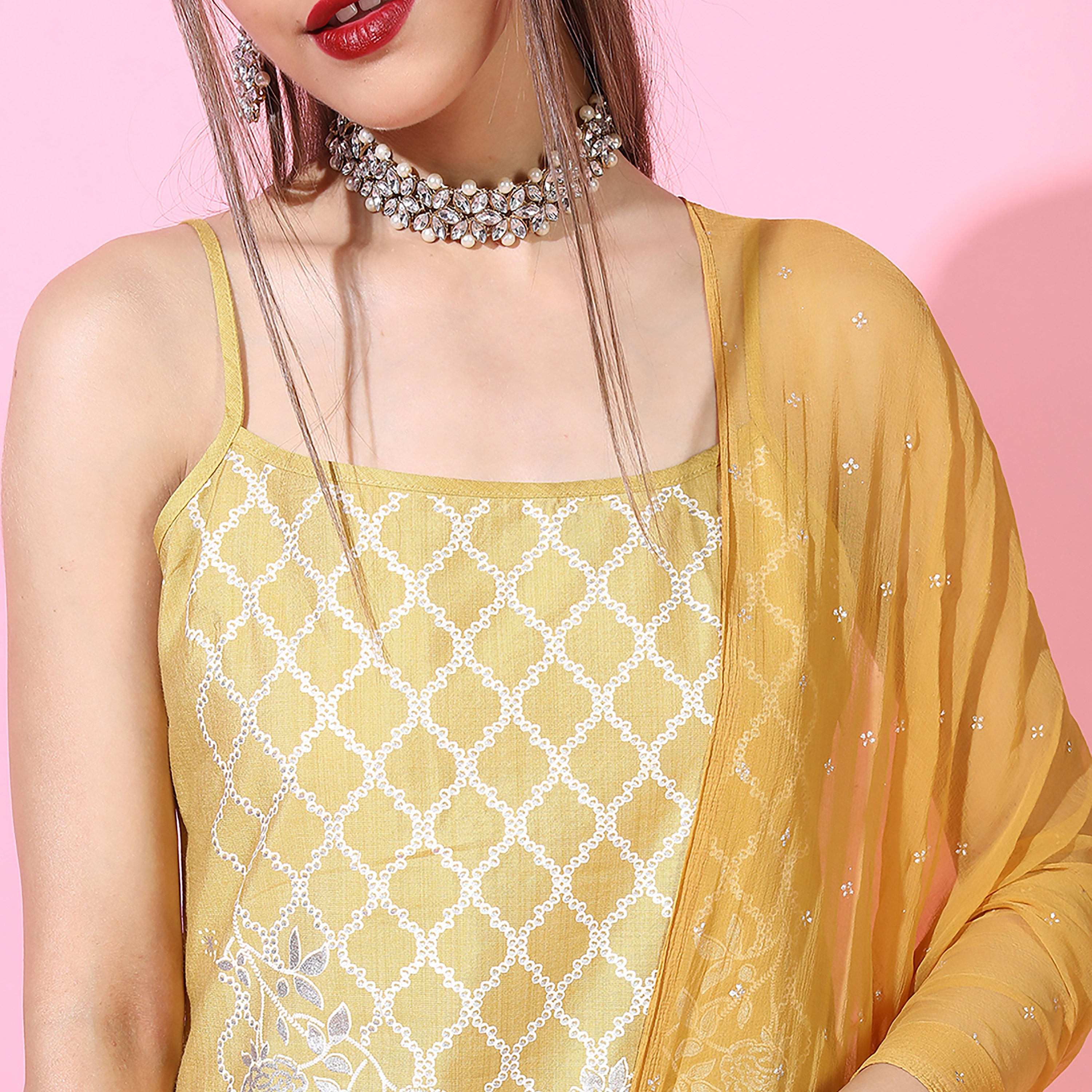 Set of 3 Vishudh Printed Shoulder Straps Straight Kurta with Plain Palazzo and Dupatta-women-clothing-ethnicwear-salwarsuits-image-2