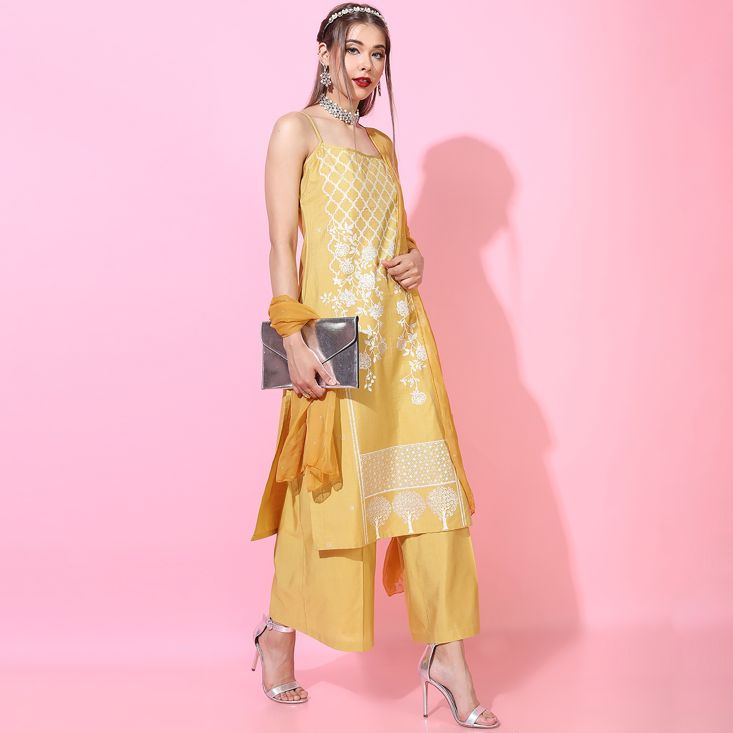 Set of 3 Vishudh Printed Shoulder Straps Straight Kurta with Plain Palazzo and Dupatta-women-clothing-ethnicwear-salwarsuits-image-4